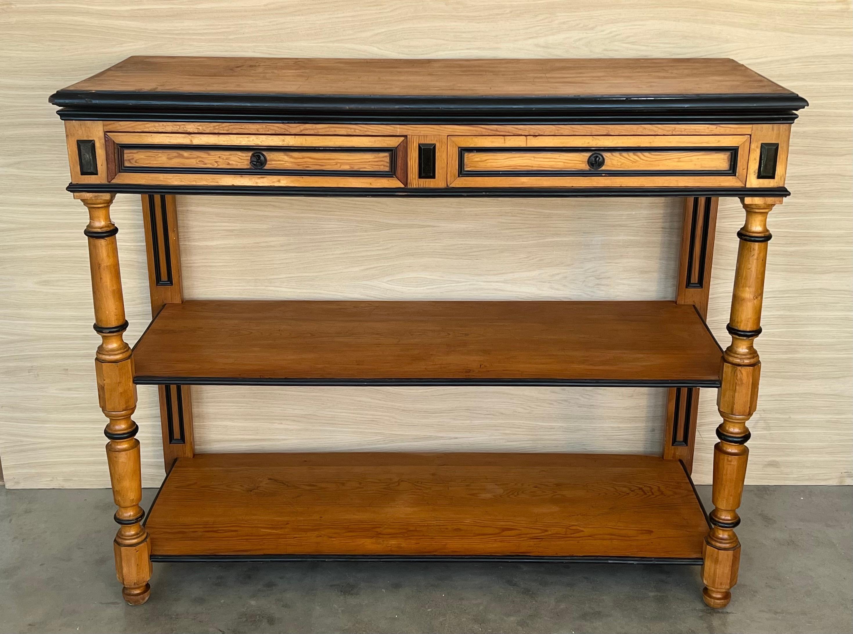 20th Century Early 20th C English Lemontree Three Tier Server or Buffet with Drawers For Sale