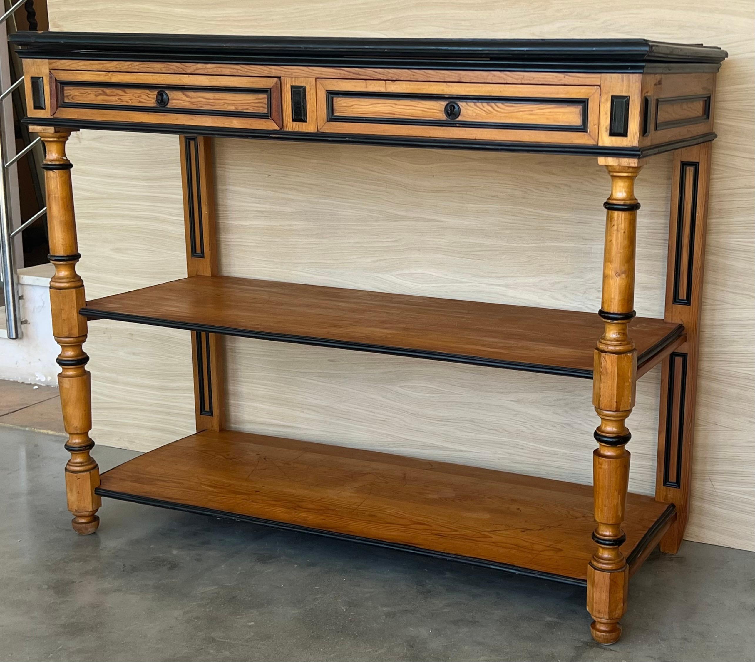 Fruitwood Early 20th C English Lemontree Three Tier Server or Buffet with Drawers For Sale