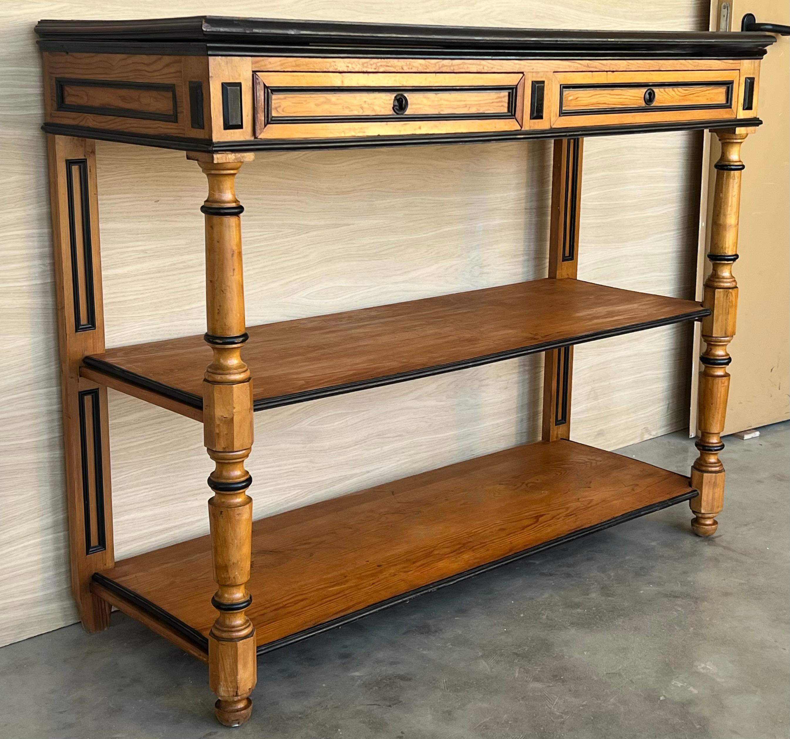 Early 20th C English Lemontree Three Tier Server or Buffet with Drawers For Sale 1