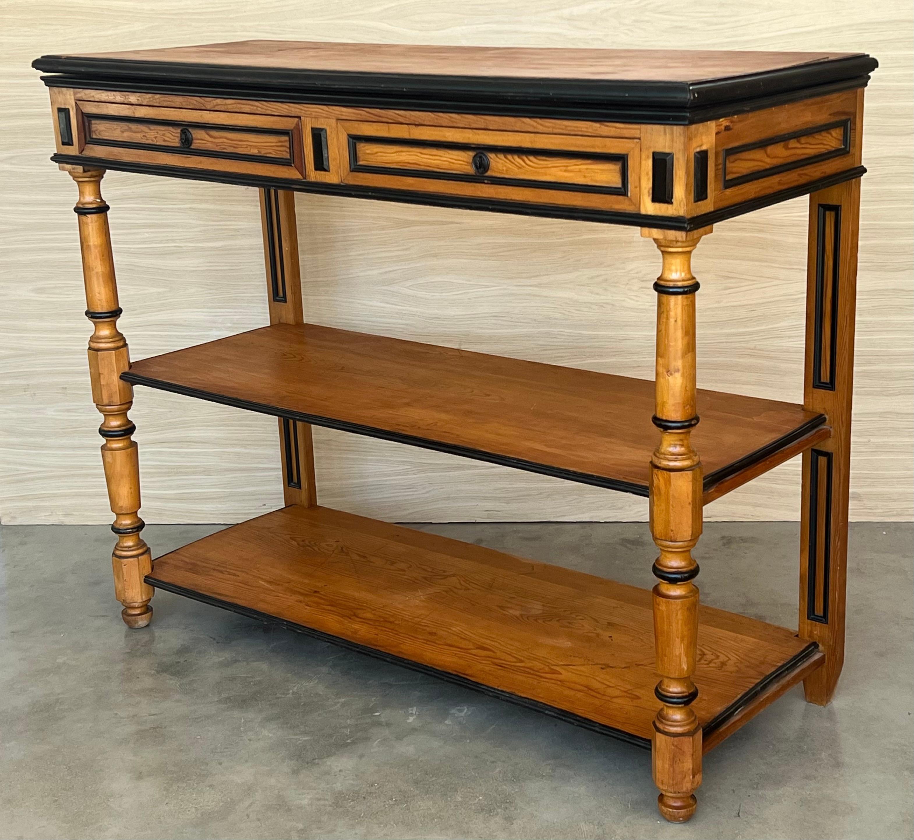 Early 20th C English Lemontree Three Tier Server or Buffet with Drawers For Sale 3