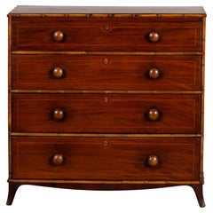 Early 20th C English Mahogany 4 Drawer Chest with Bamboo Trim