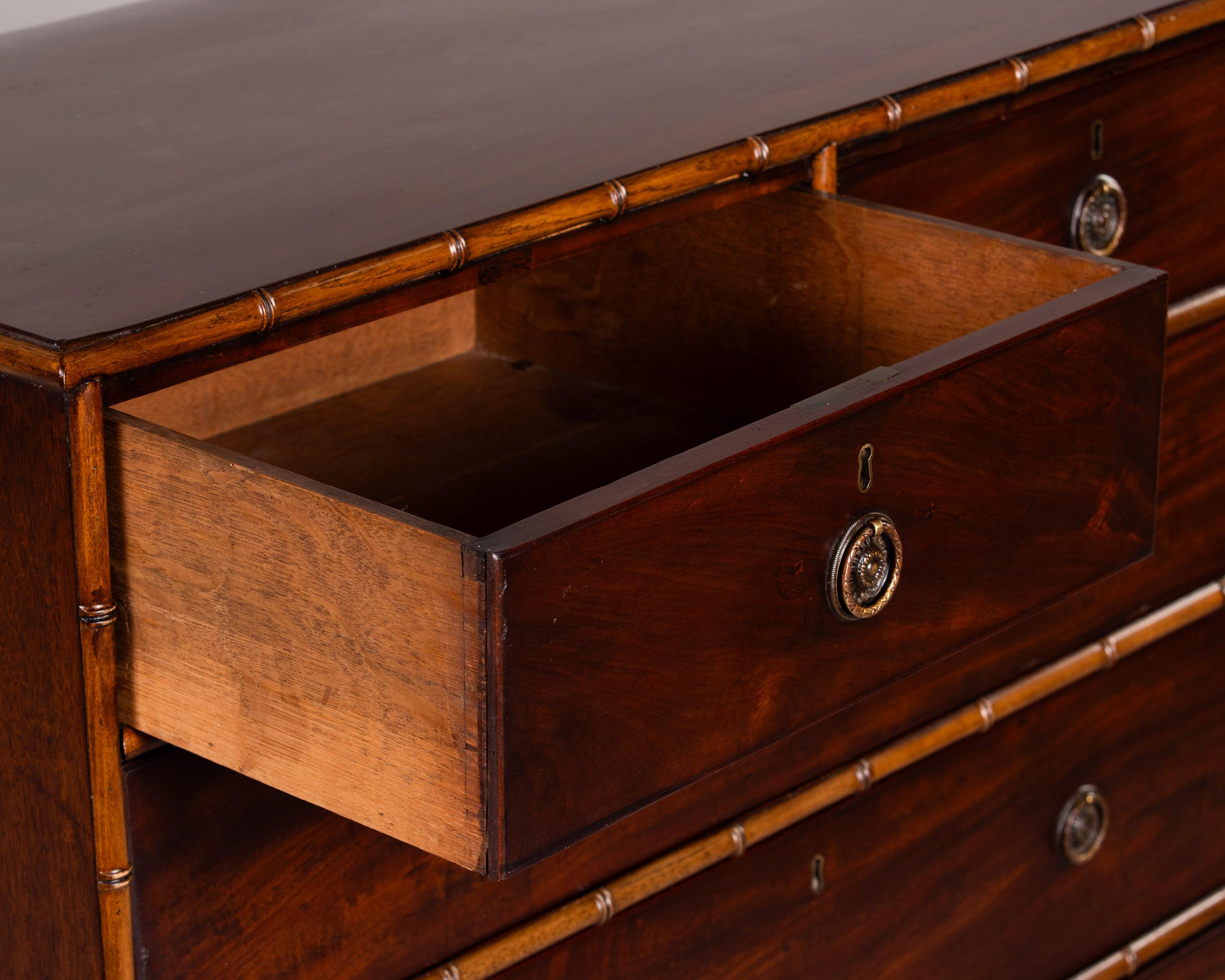 Early 20th C English Mahogany 5 Drawer Chest with Bamboo Trim 6