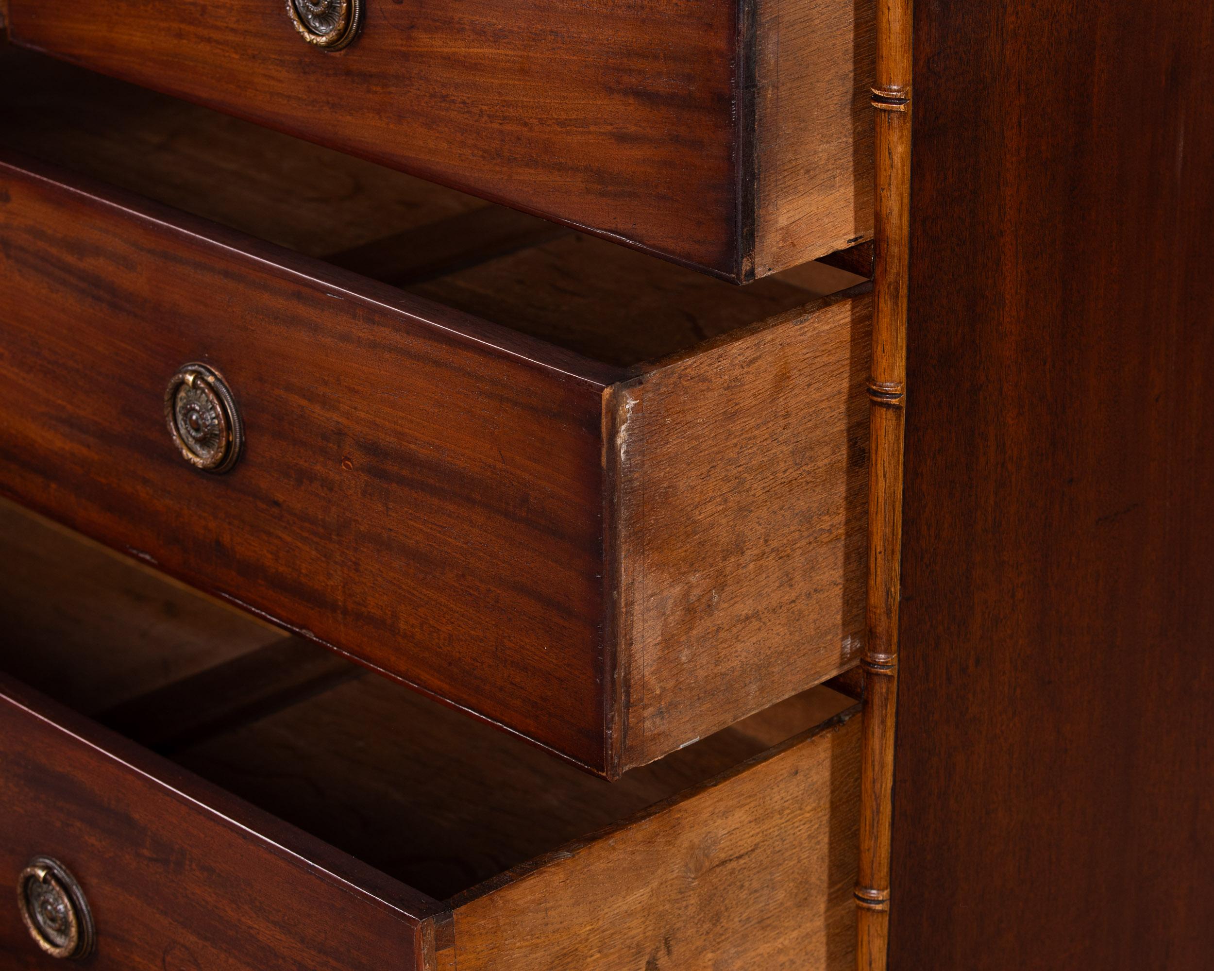 20th Century Early 20th C English Mahogany 5 Drawer Chest with Bamboo Trim
