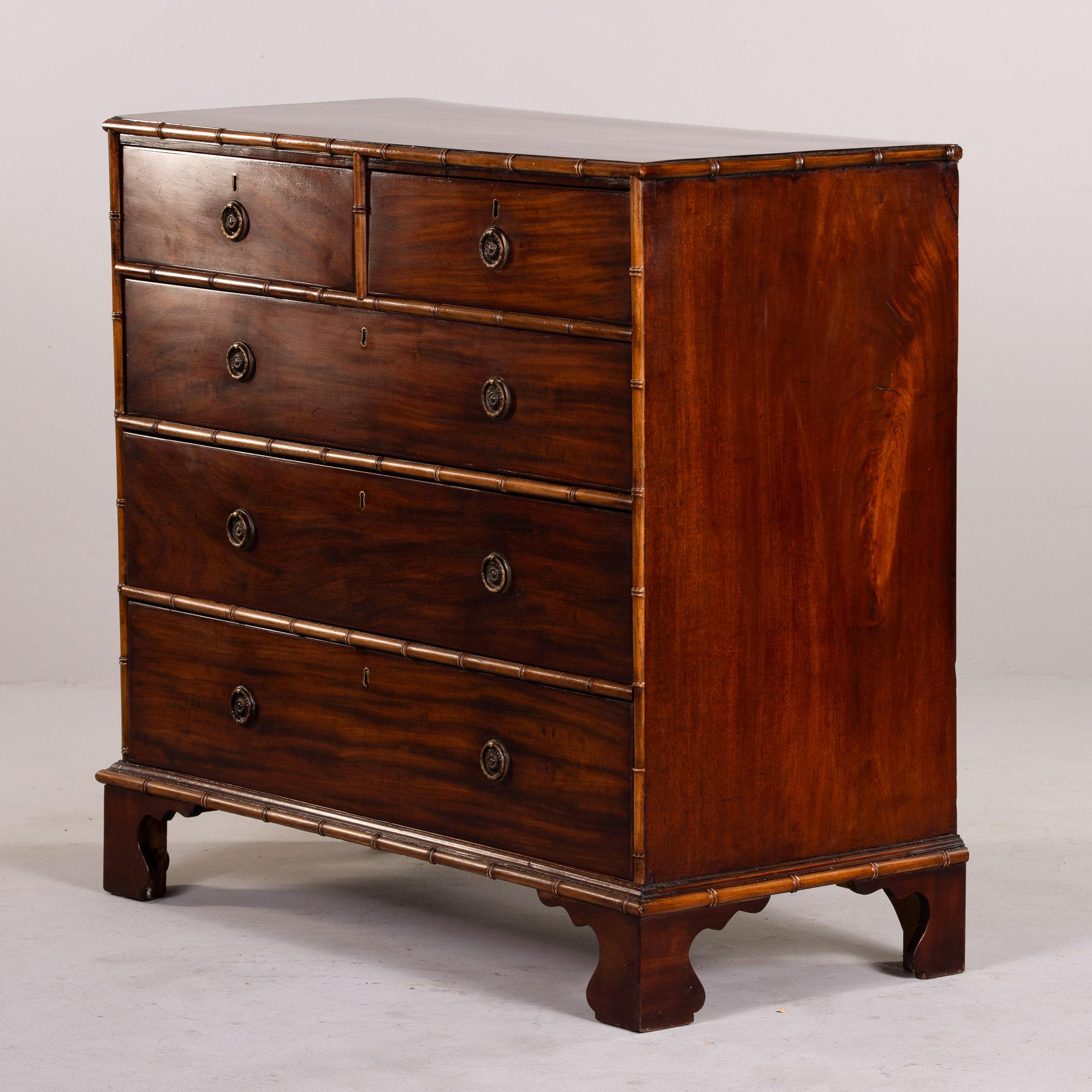 Early 20th C English Mahogany 5 Drawer Chest with Bamboo Trim 2