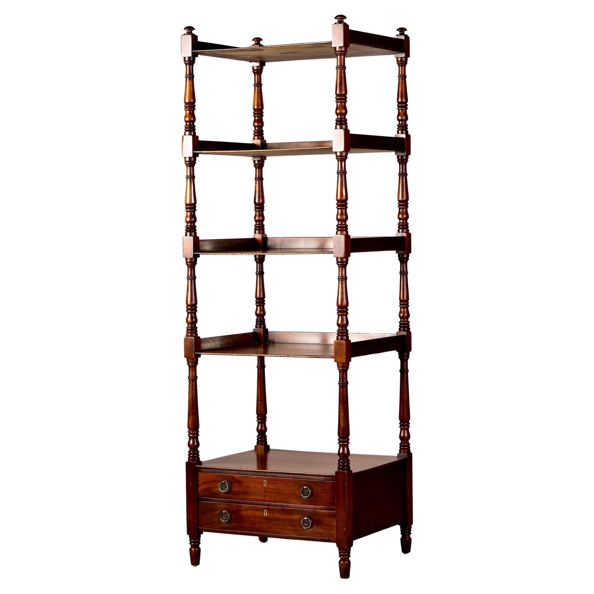 Early 20th C English Mahogany Four Tier Etagere or What Not Shelf