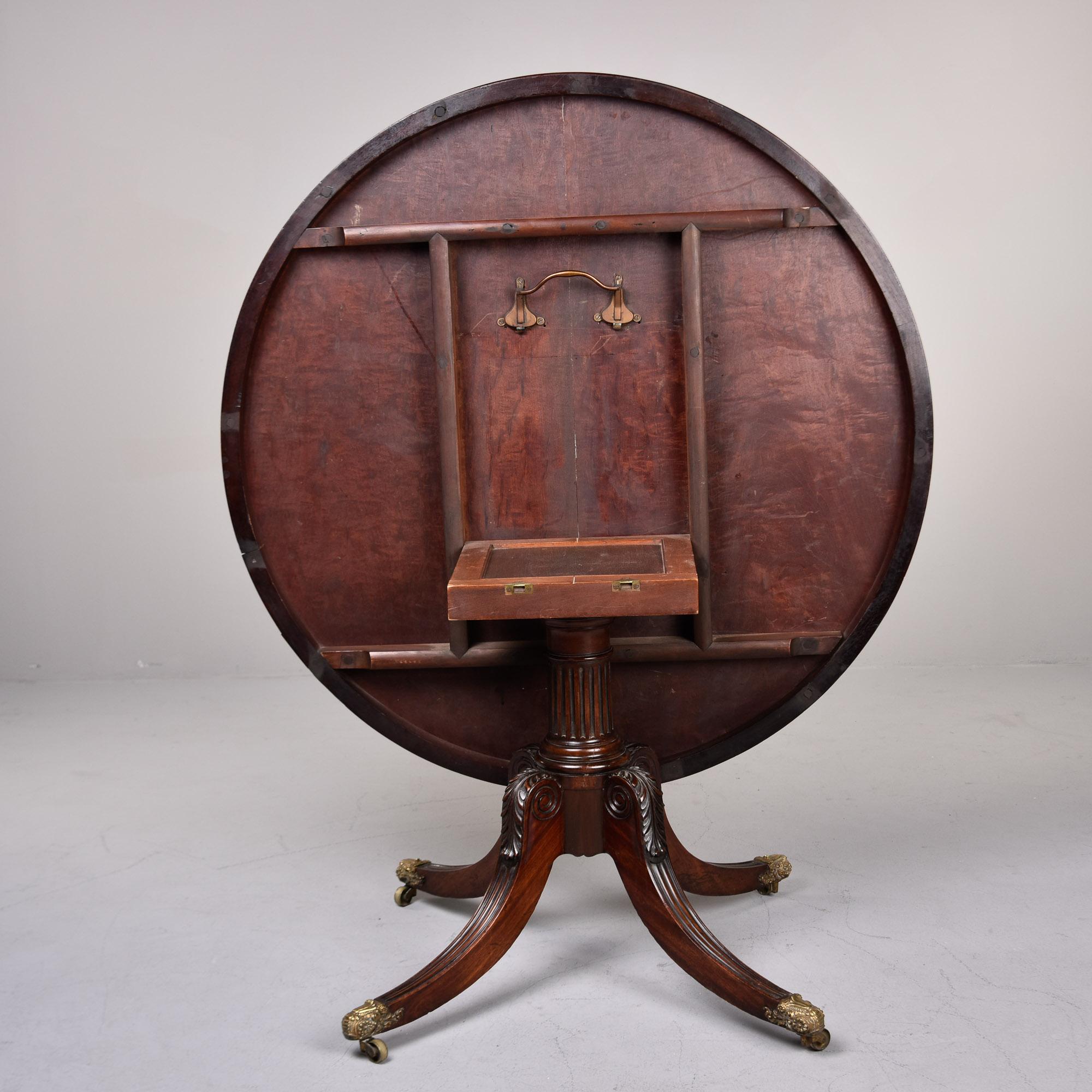 Early 20th C English Mahogany Pedestal Flip Table with Brass Feet and New Finish 7