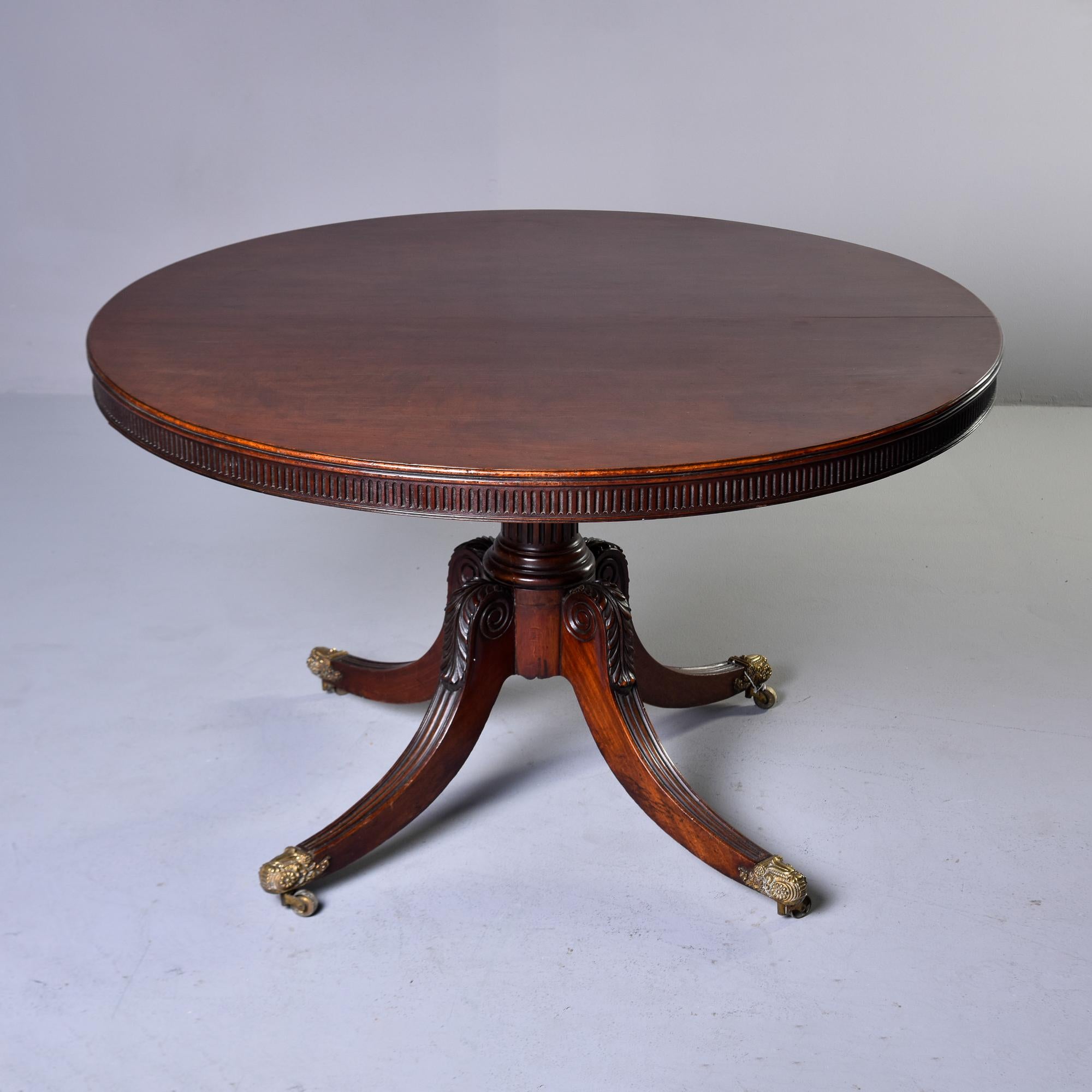 Early 20th C English Mahogany Pedestal Flip Table with Brass Feet and New Finish 8