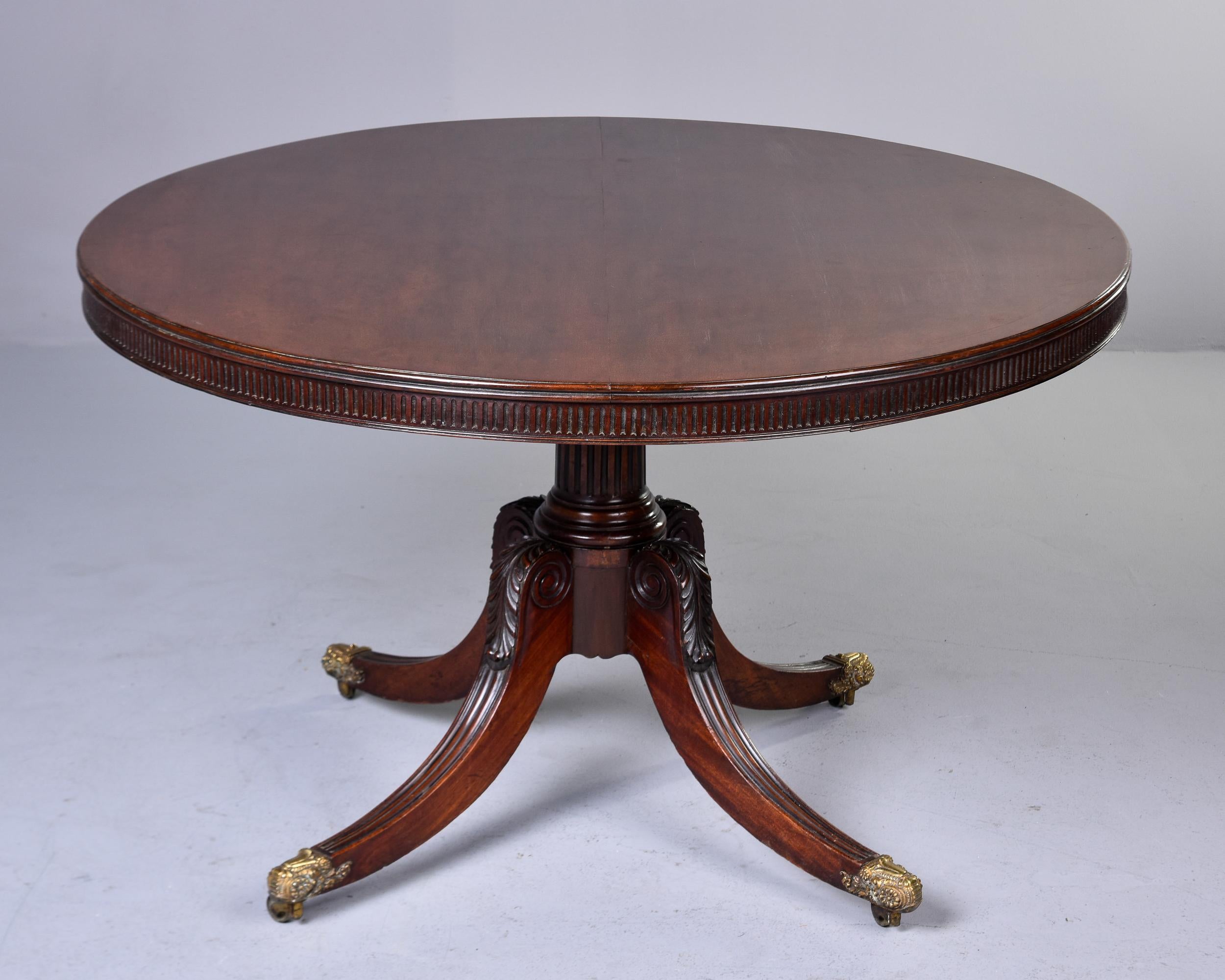 Early 20th C English Mahogany Pedestal Flip Table with Brass Feet and New Finish 9