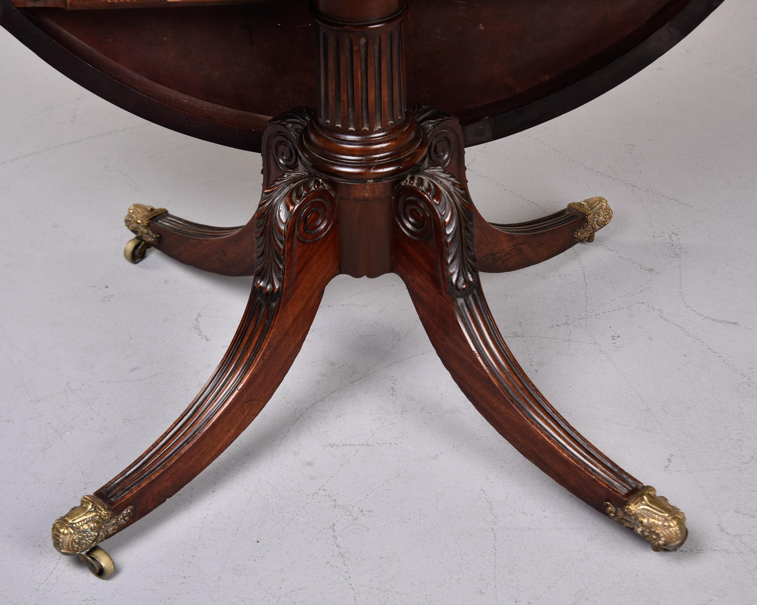 Early 20th C English Mahogany Pedestal Flip Table with Brass Feet and New Finish 1