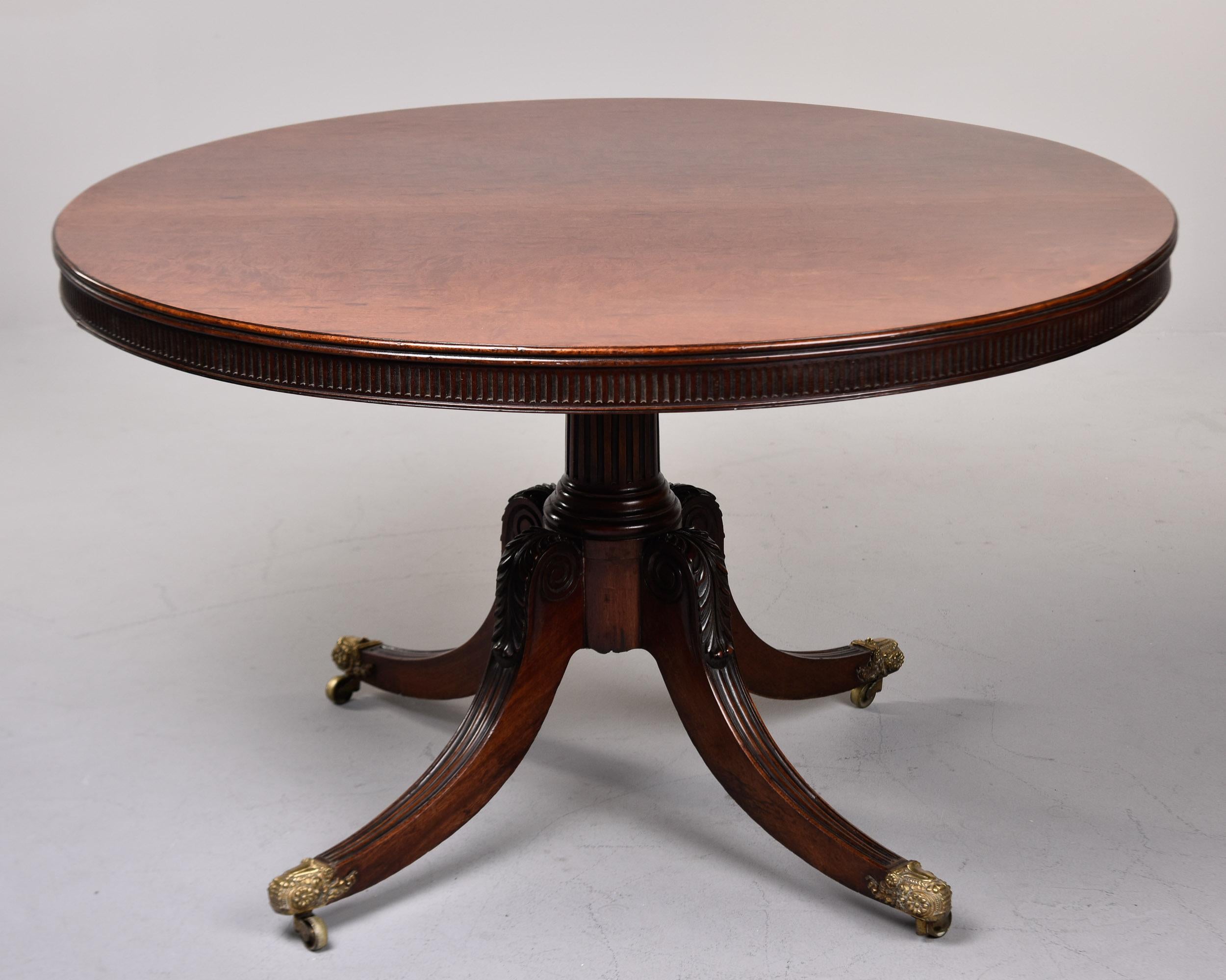 Early 20th C English Mahogany Pedestal Flip Table with Brass Feet and New Finish 2