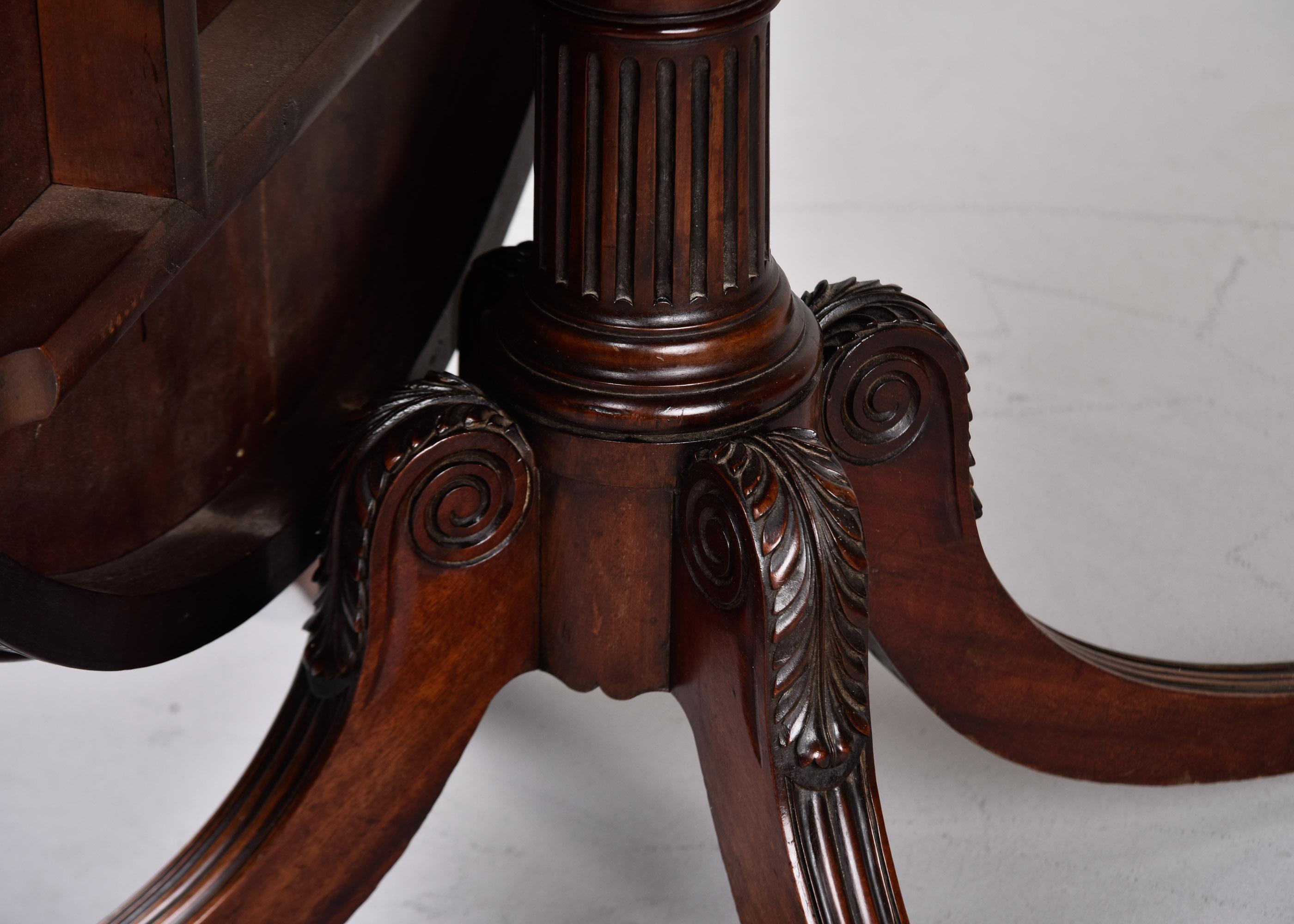 Early 20th C English Mahogany Pedestal Flip Table with Brass Feet and New Finish 5