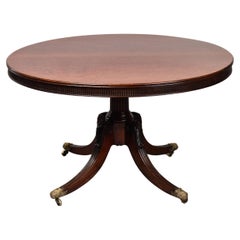 Antique Early 20th C English Mahogany Pedestal Flip Table with Brass Feet and New Finish