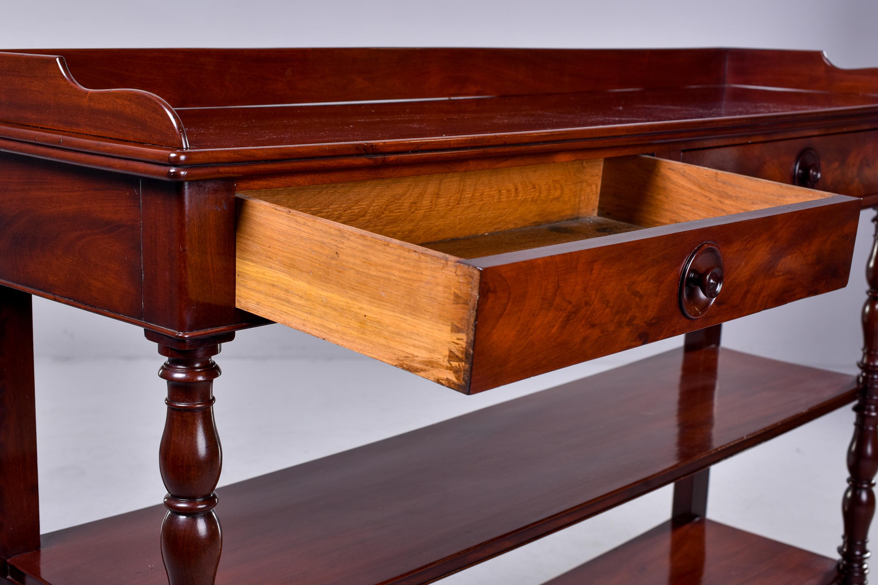 Early 20th C English Mahogany Three Tier Server with Drawers    For Sale 9