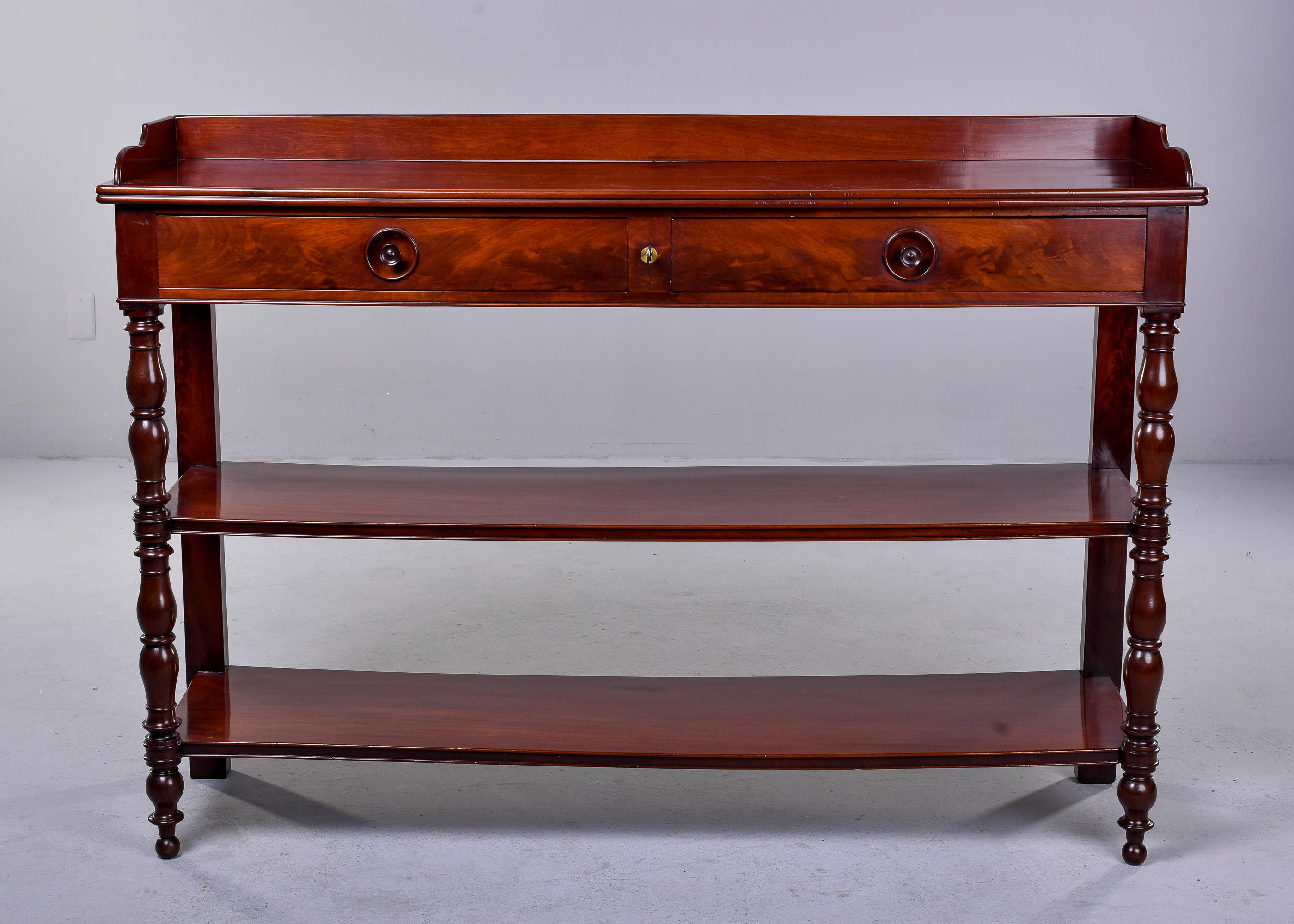 Early 20th C English Mahogany Three Tier Server with Drawers    In Good Condition For Sale In Troy, MI