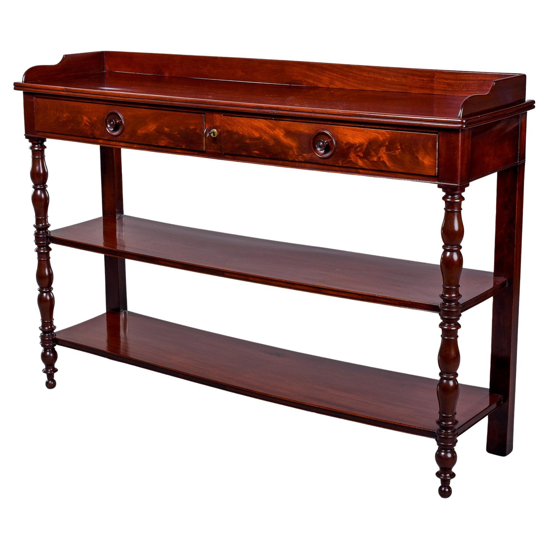Early 20th C English Mahogany Three Tier Server with Drawers    For Sale