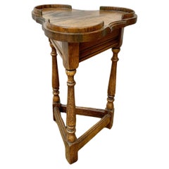 Early 20th C. English Oak Cricket Clover Side Table