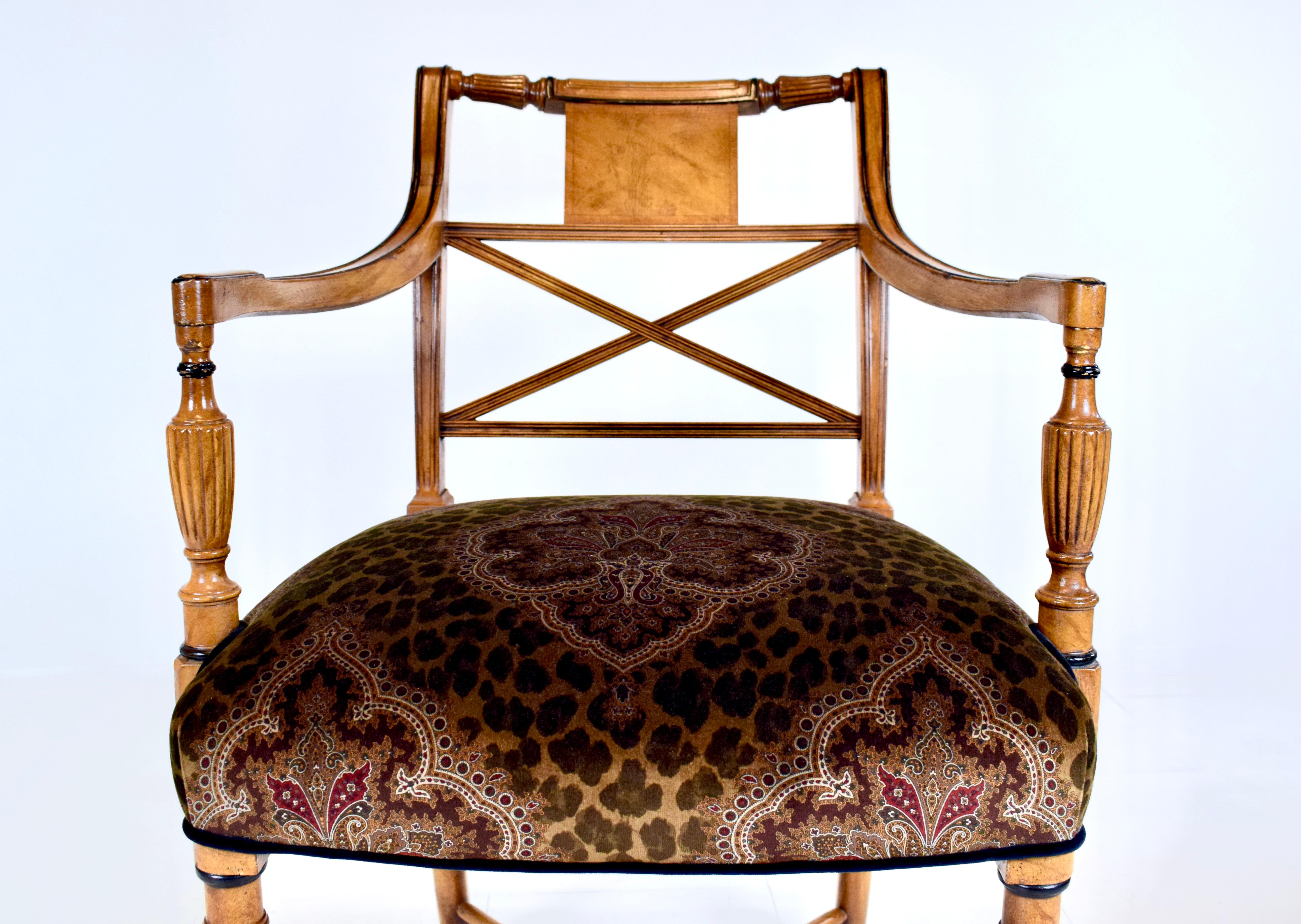 Early 20th C. English Regency Arm Chairs Terciopelo en venta