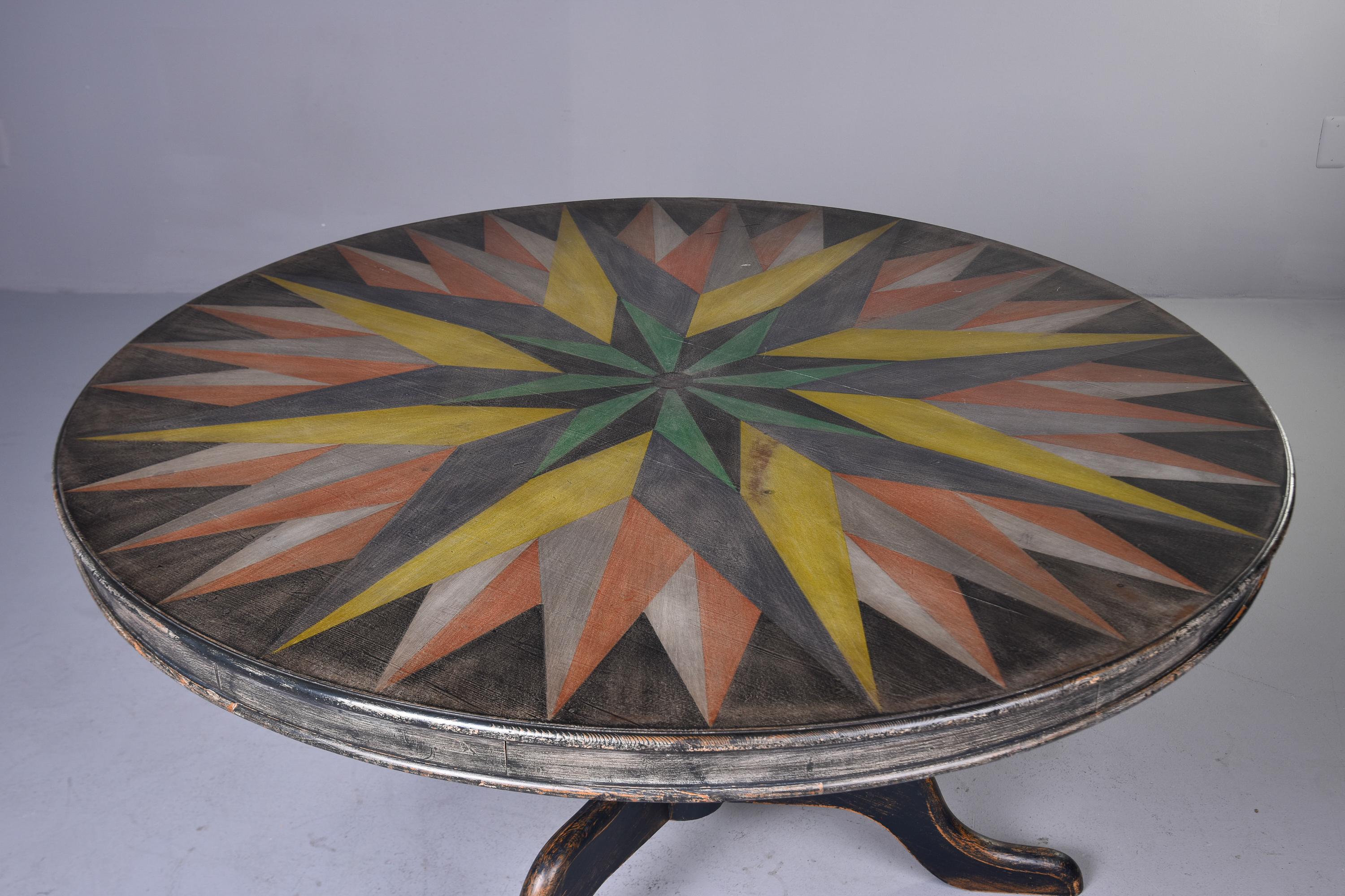 Early 20th C English Round Table with Hand Painted Top 4