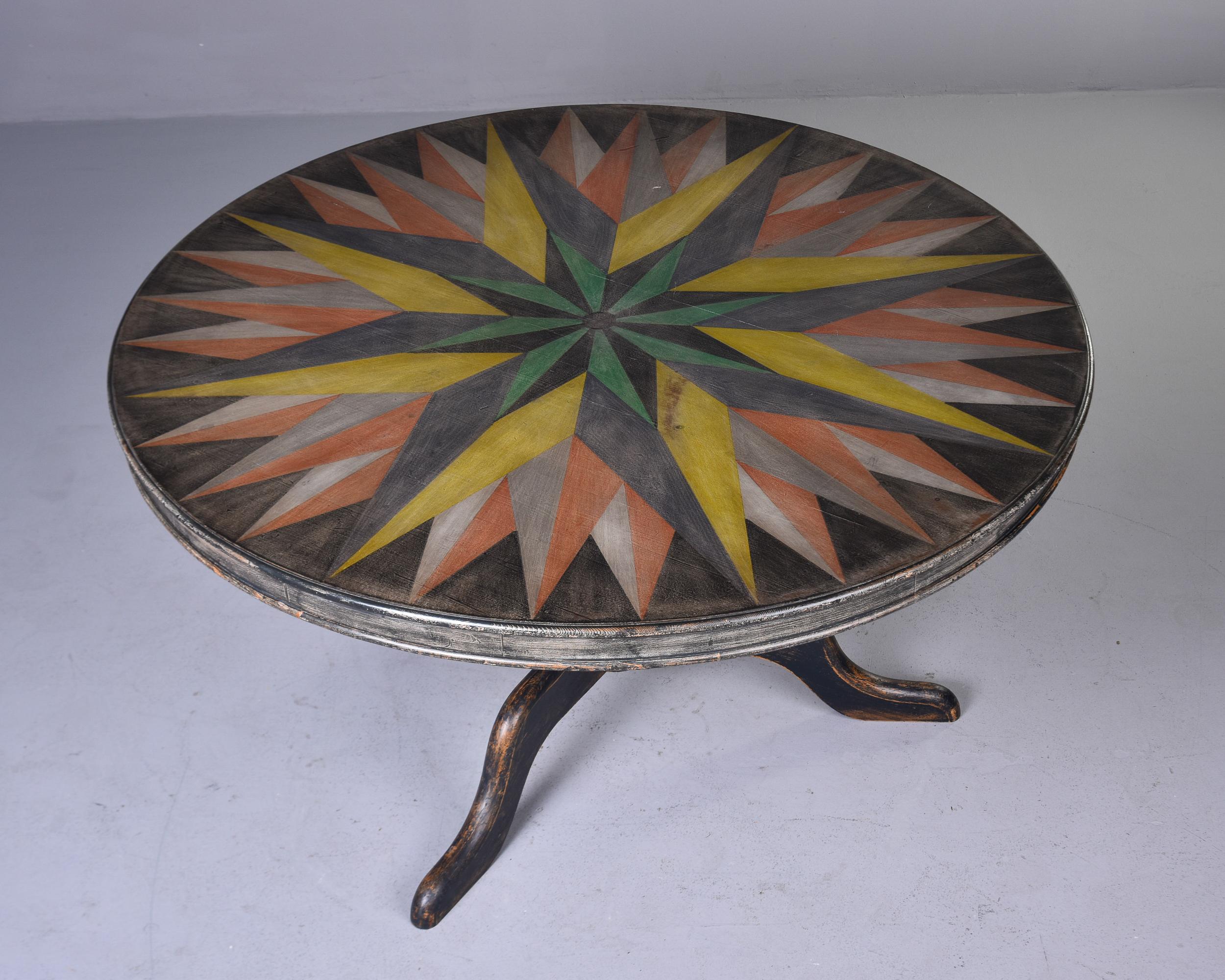 Early 20th C English Round Table with Hand Painted Top 5