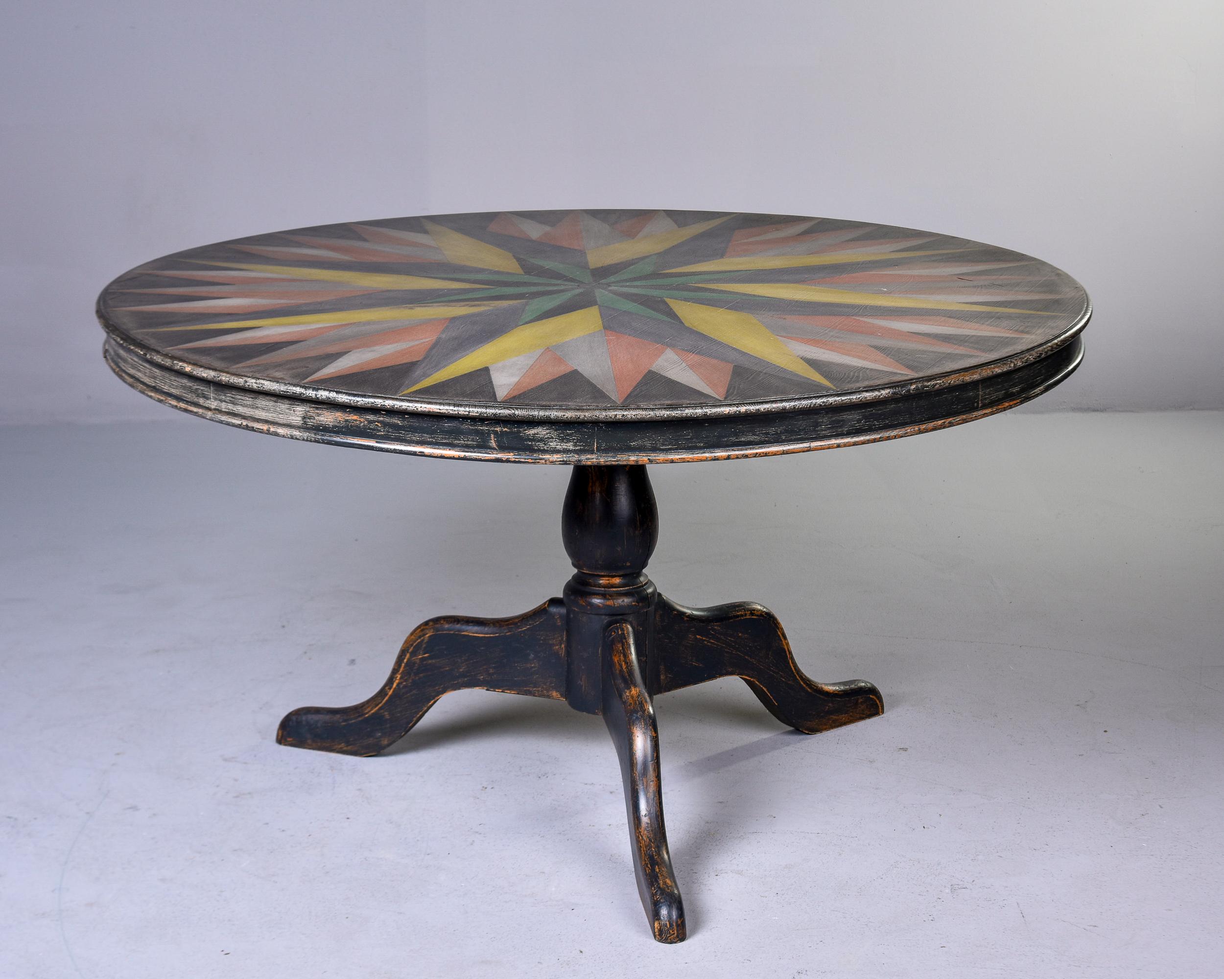 Early 20th C English Round Table with Hand Painted Top 6