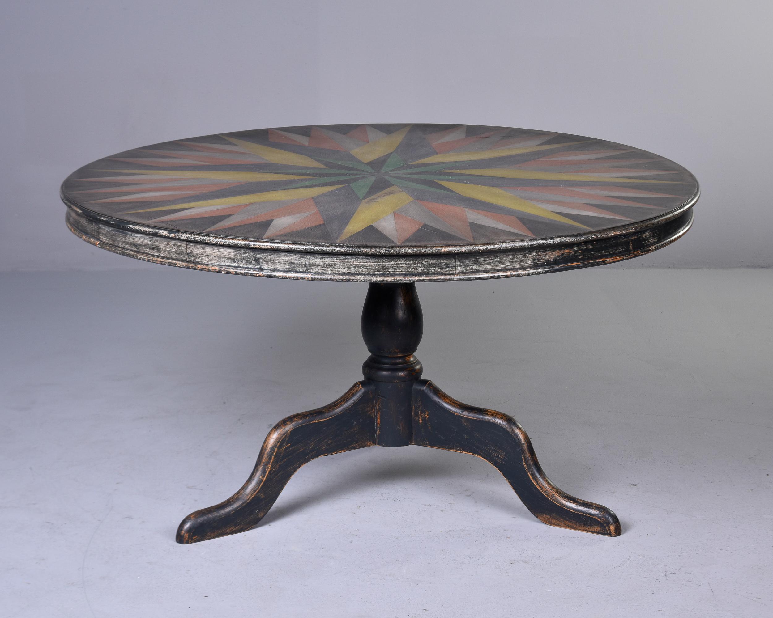 Early 20th C English Round Table with Hand Painted Top In Good Condition In Troy, MI