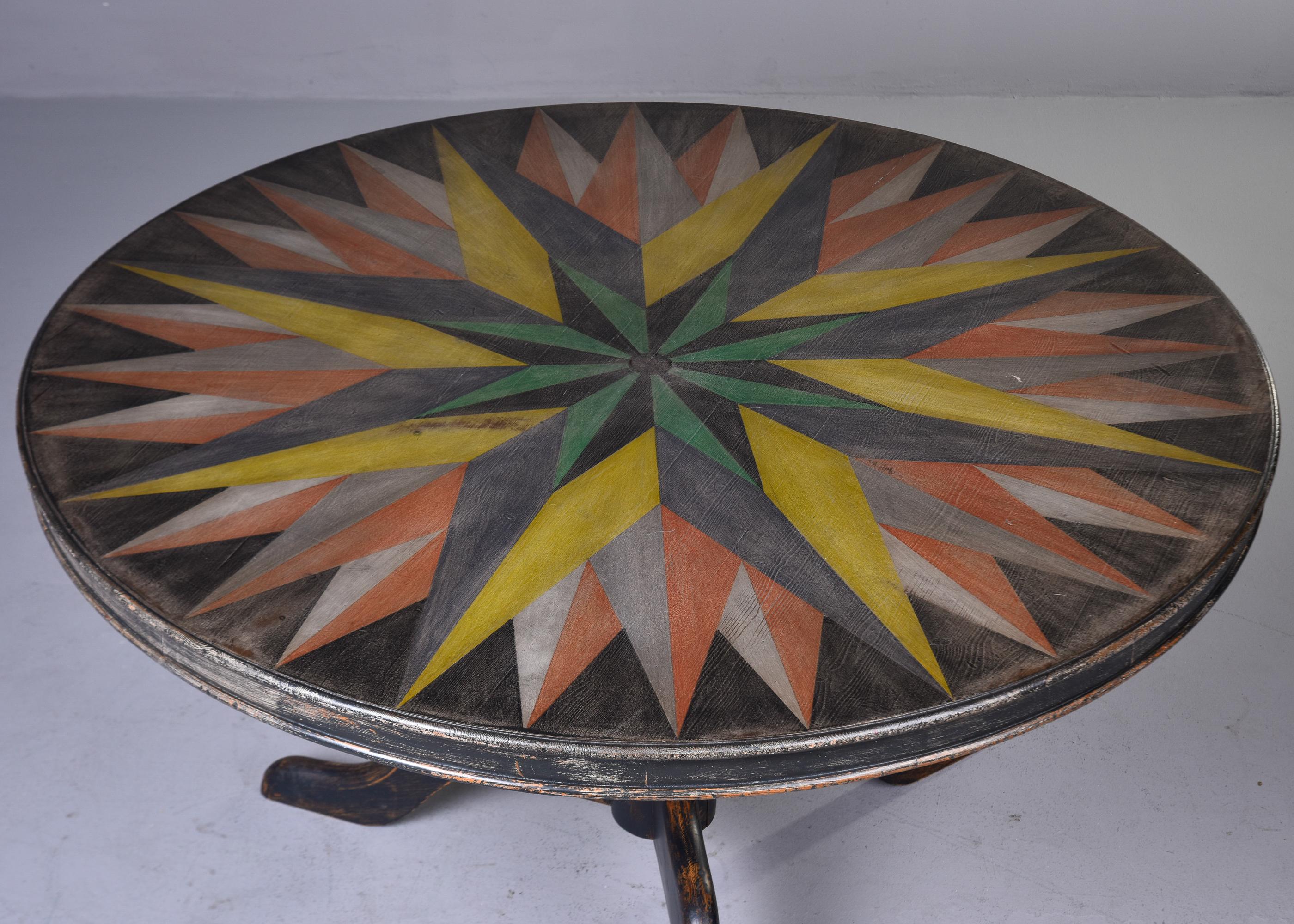 Early 20th C English Round Table with Hand Painted Top 1