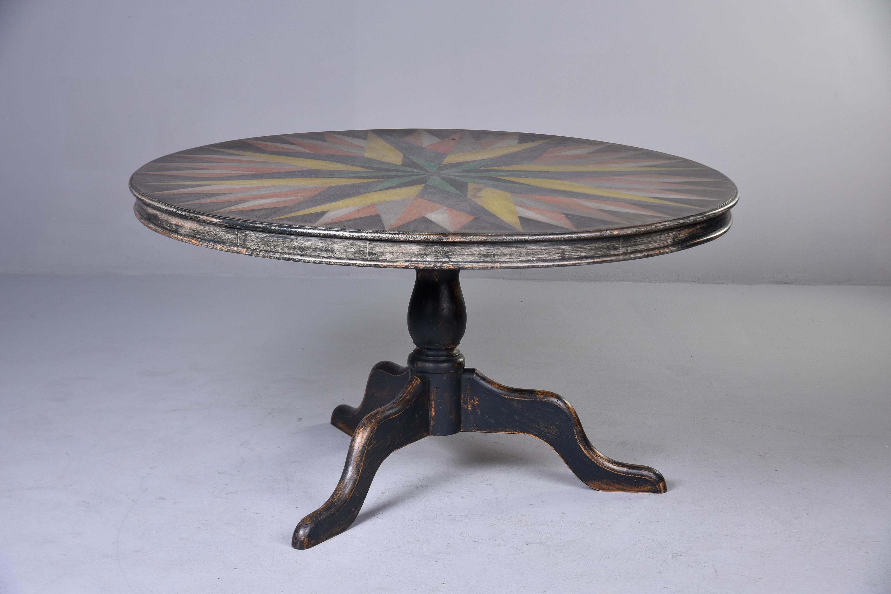 Early 20th C English Round Table with Hand Painted Top 2