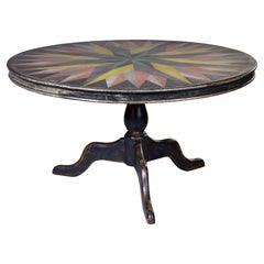 Retro Early 20th C English Round Table with Hand Painted Top