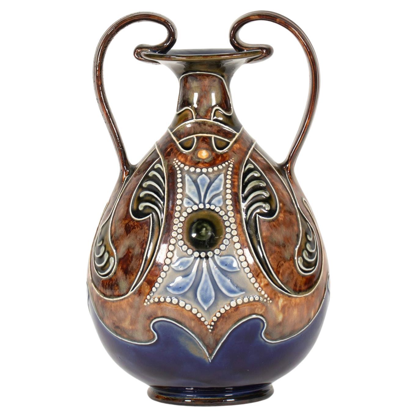 Early 20th c. English Royal Doulton Arts and Crafts Lambeth Stoneware Vase