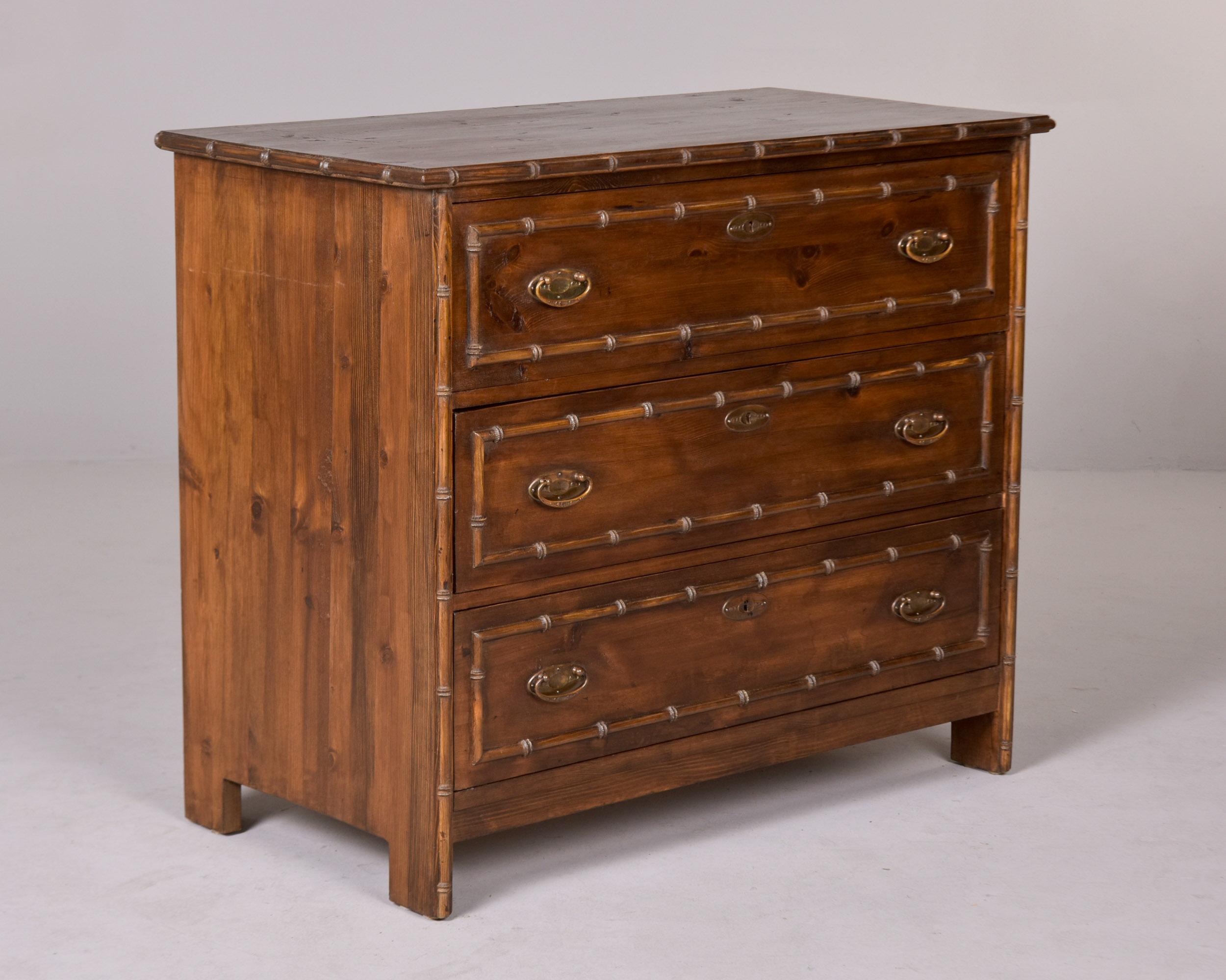 Early 20th C English Three Drawer Chest with Bamboo Trim For Sale 7