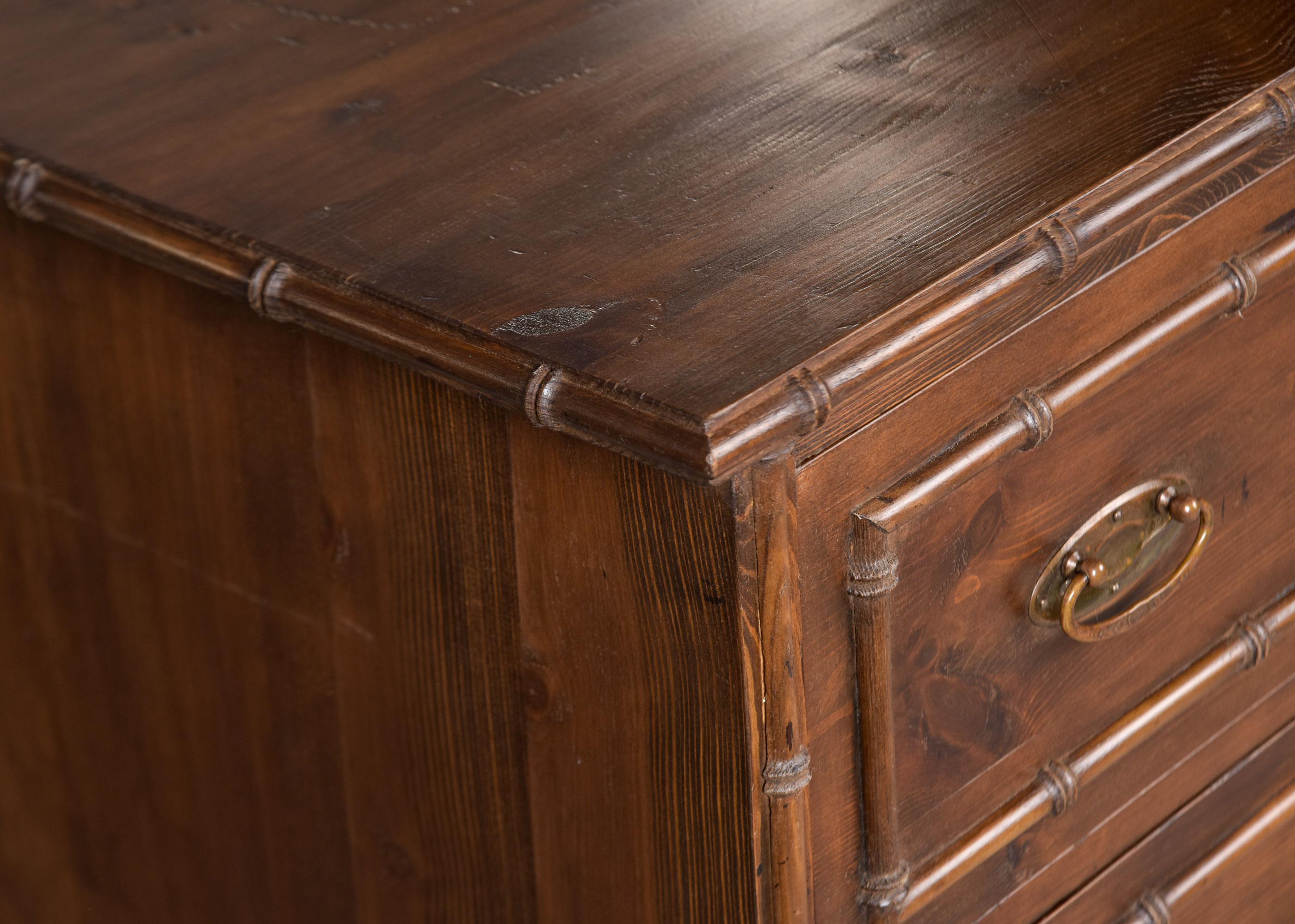 Early 20th C English Three Drawer Chest with Bamboo Trim For Sale 8