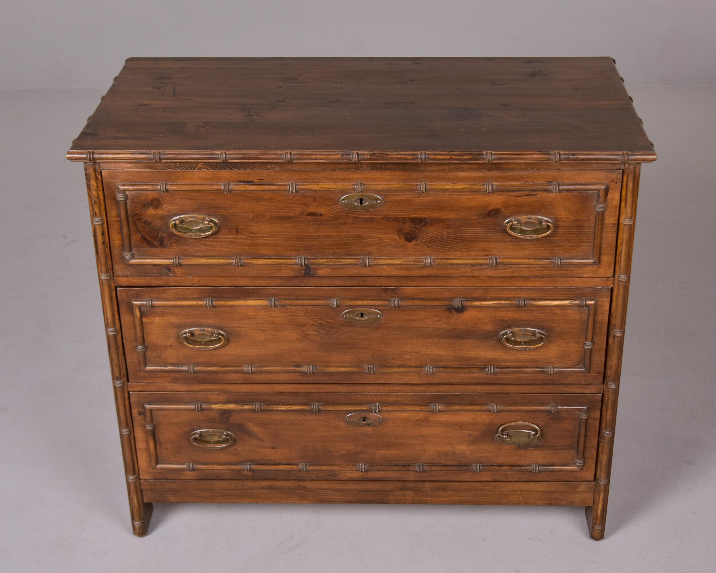 Early 20th C English Three Drawer Chest with Bamboo Trim In Good Condition For Sale In Troy, MI