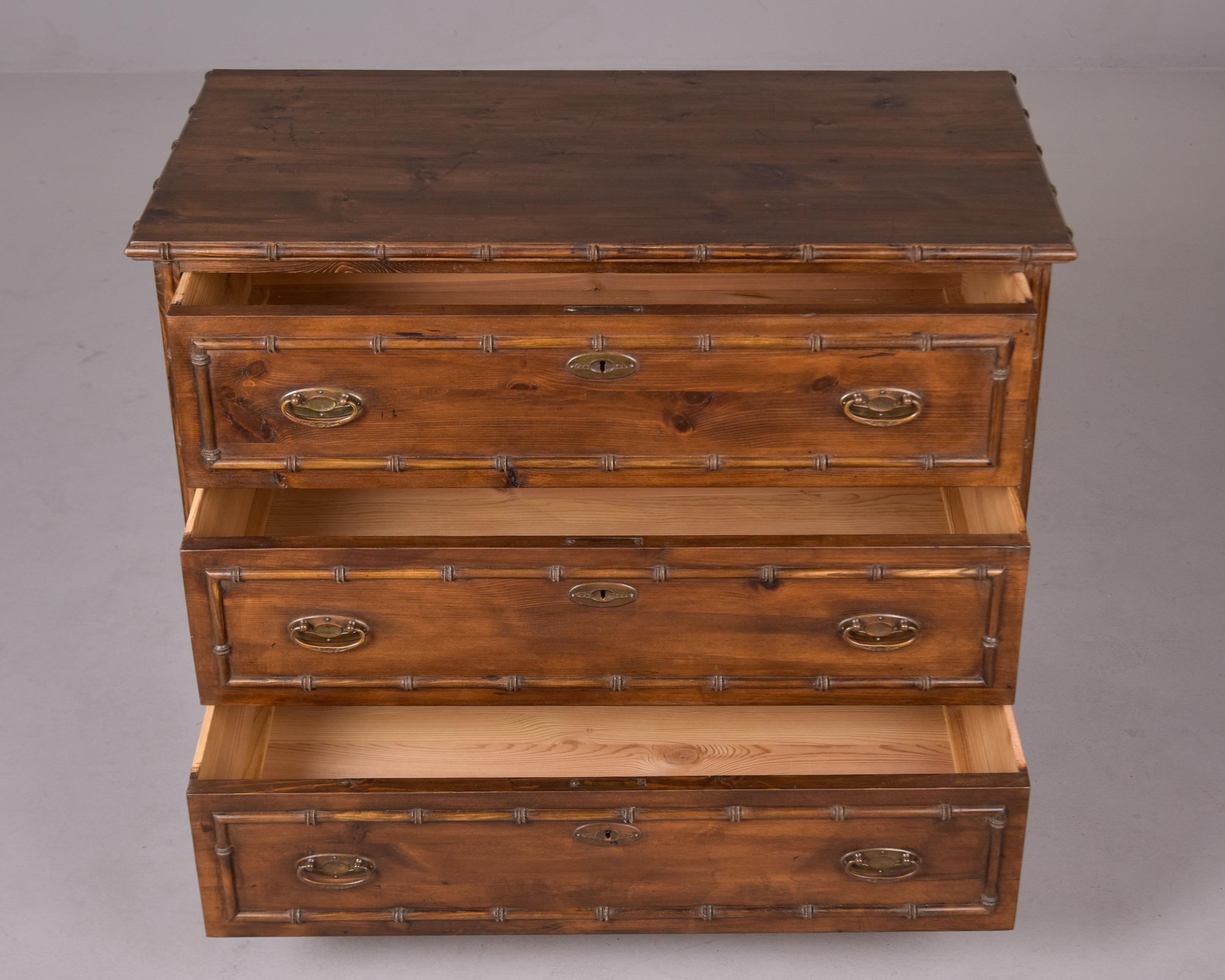 Early 20th Century Early 20th C English Three Drawer Chest with Bamboo Trim For Sale