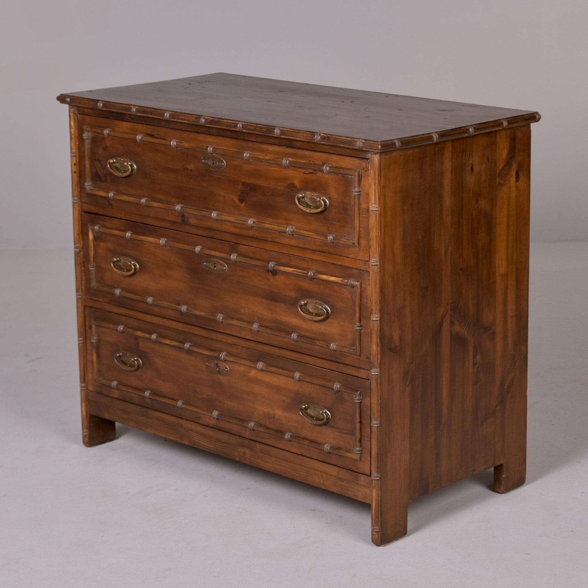 Early 20th C English Three Drawer Chest with Bamboo Trim For Sale 1