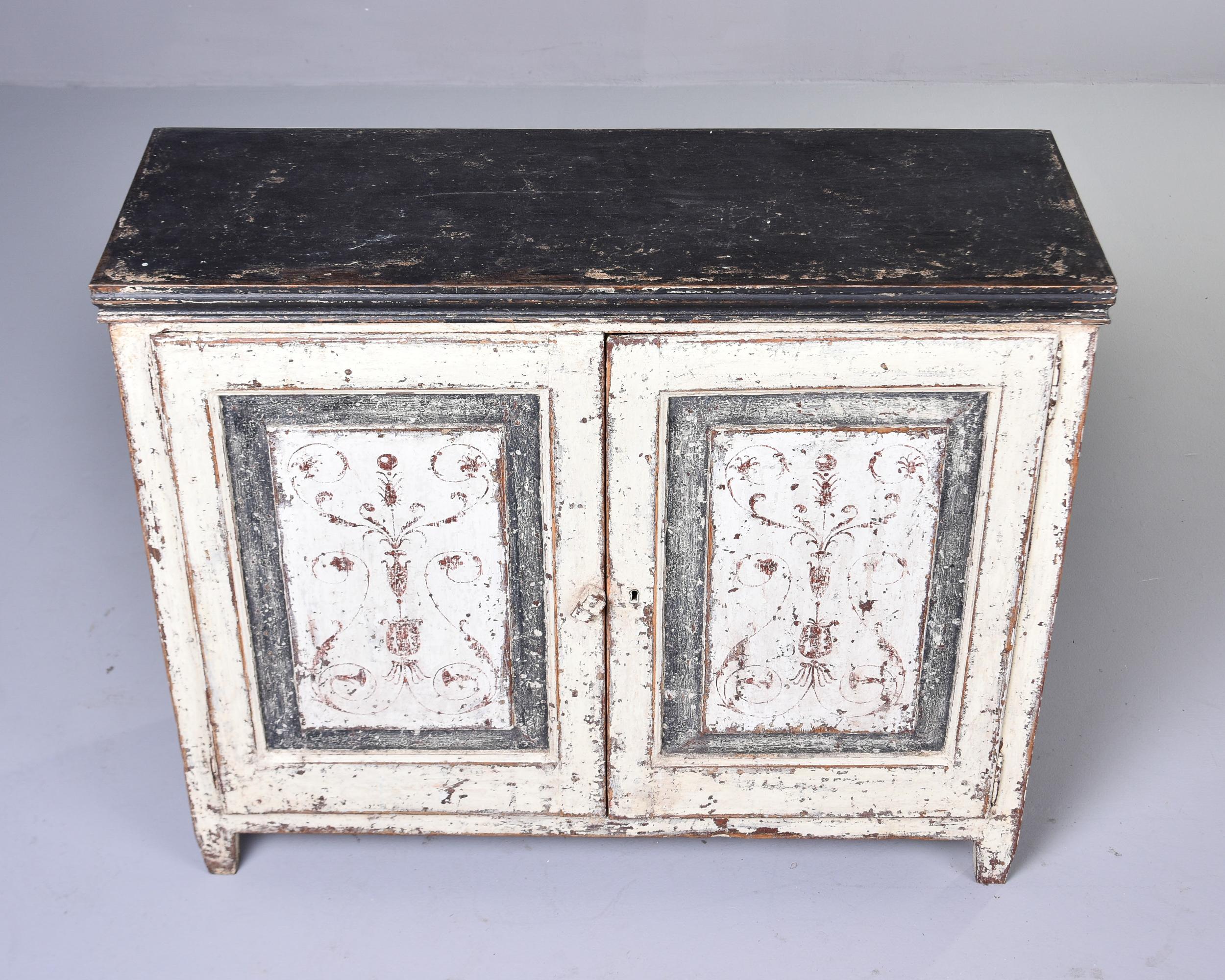 Hand-Painted Early 20th C English Two Door Painted Cabinet For Sale