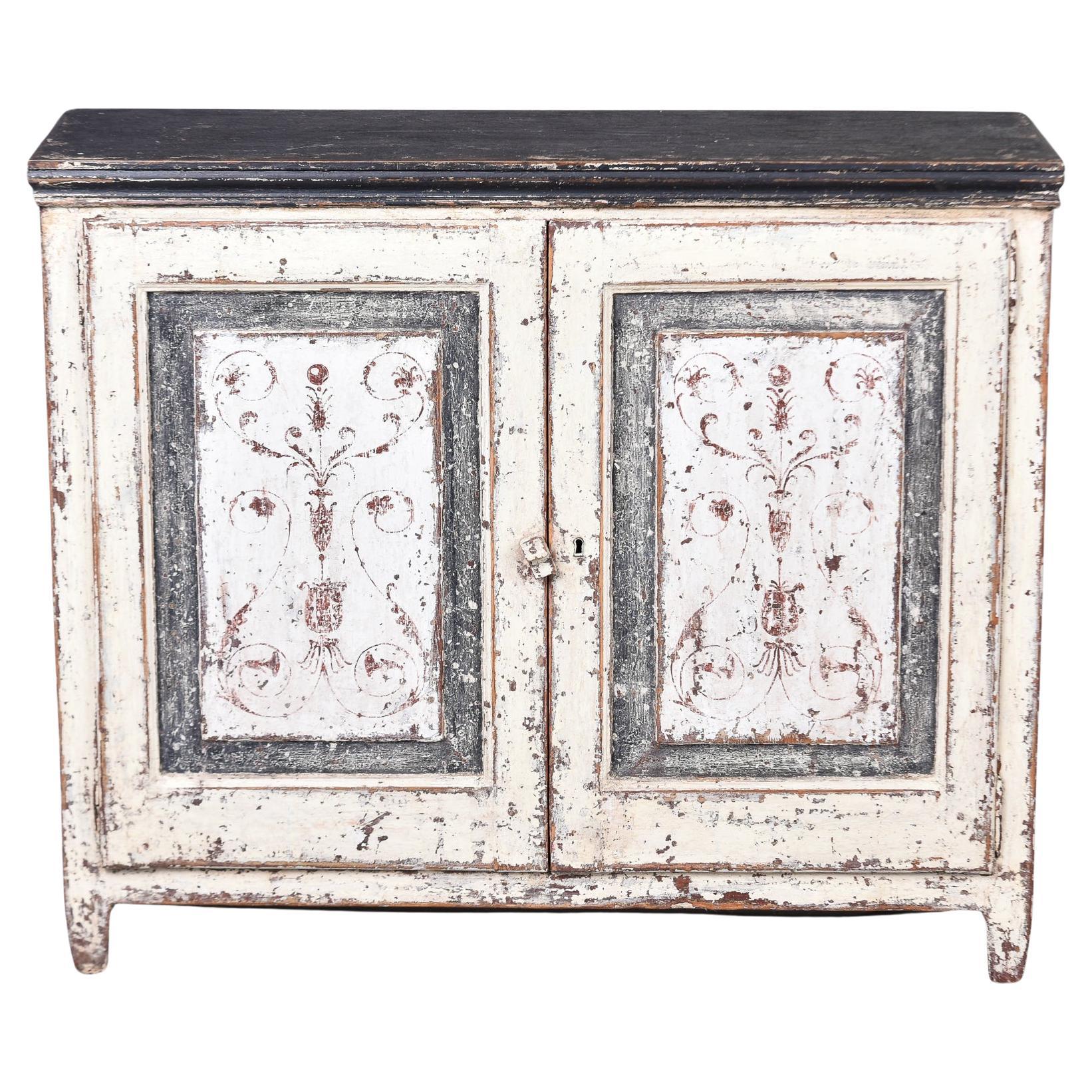 Early 20th C English Two Door Painted Cabinet For Sale