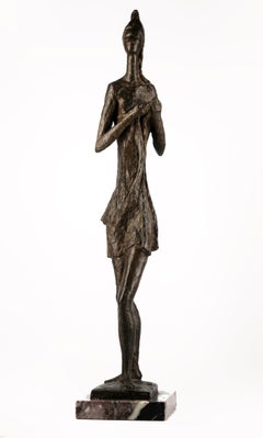 Early 20th C. Expressionist Bronze Woman Sculpture with Marble Base by A. Monti