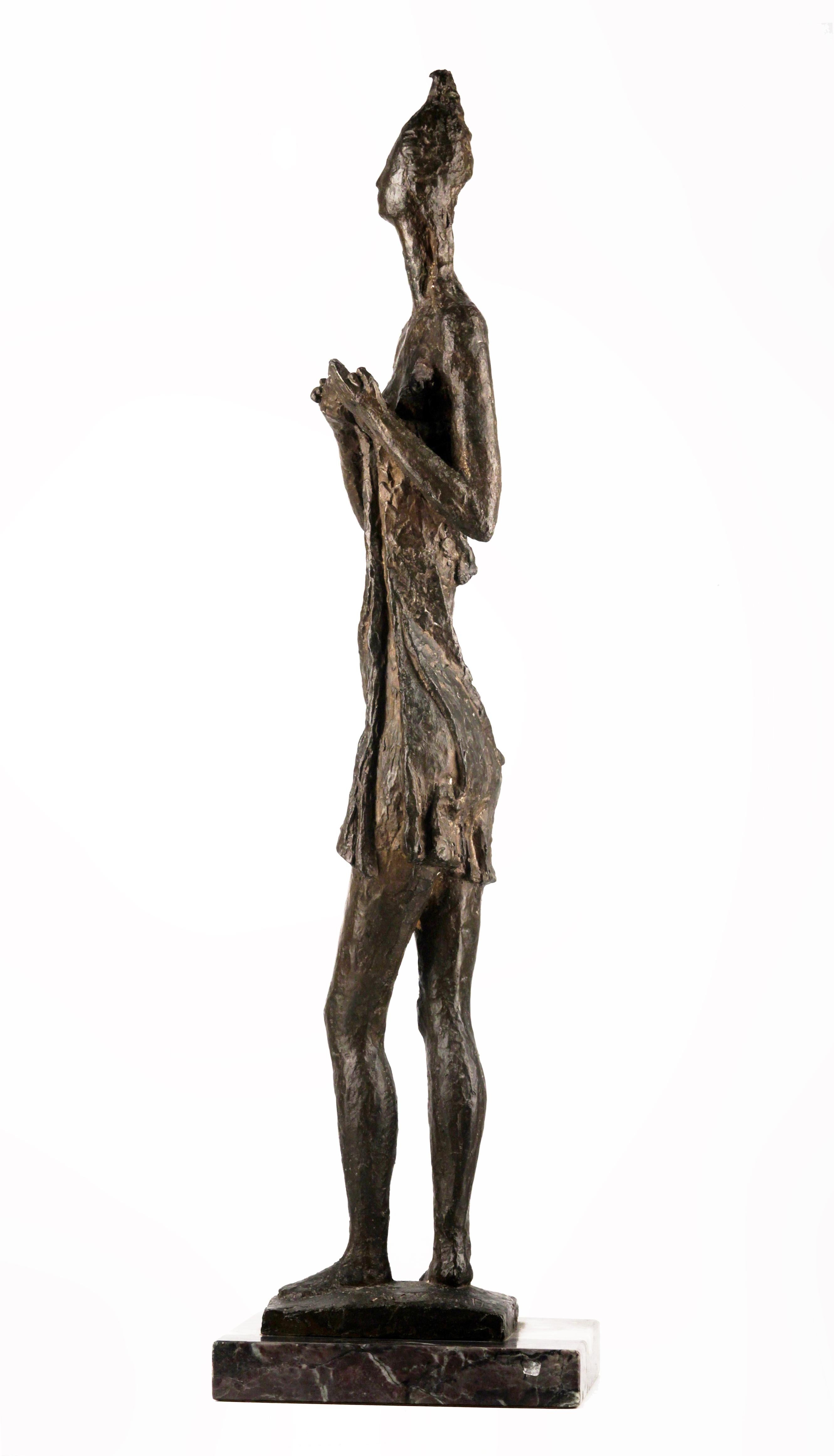 Italian Early 20th C. Expressionist Bronze Woman Sculpture with Marble Base by A. Monti For Sale