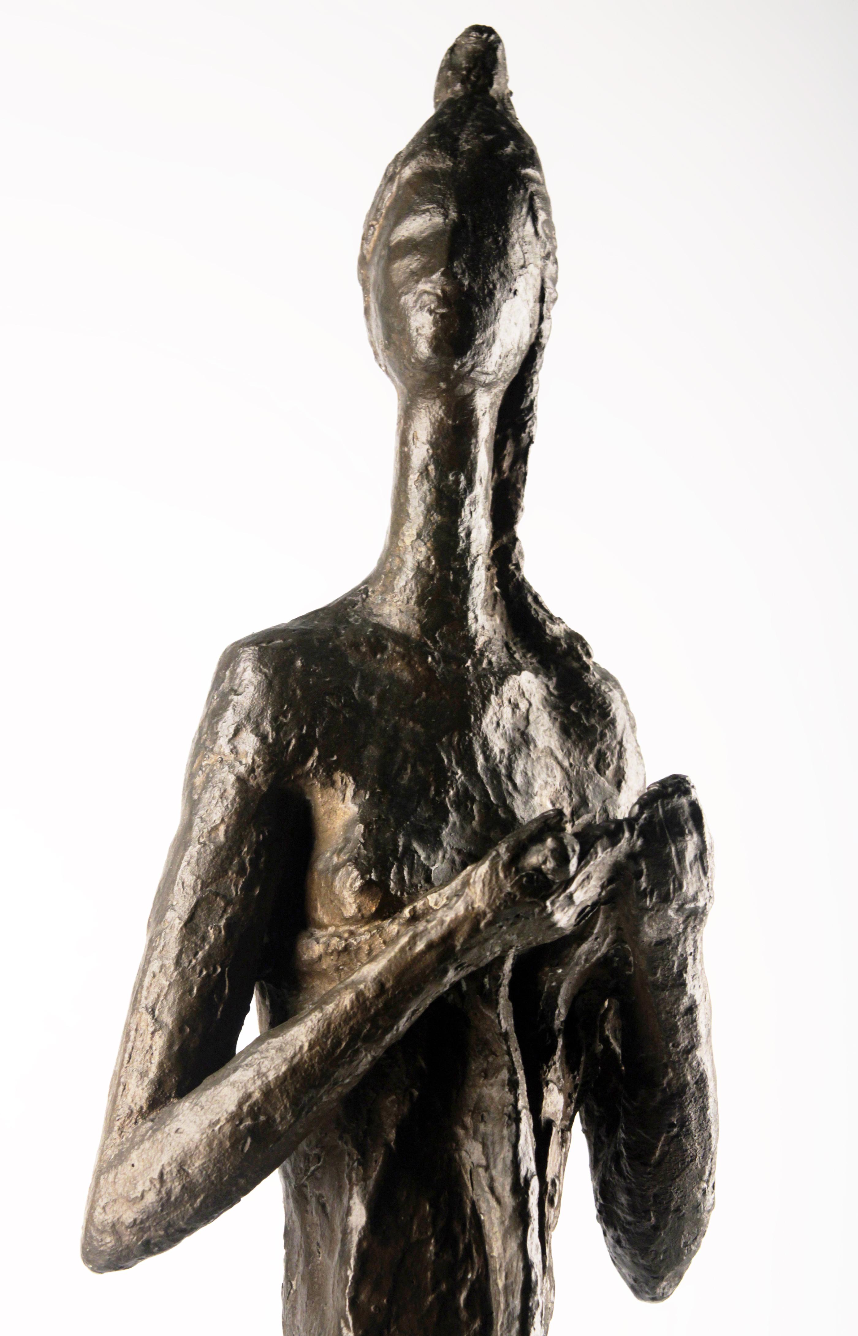 Cast Early 20th C. Expressionist Bronze Woman Sculpture with Marble Base by A. Monti For Sale