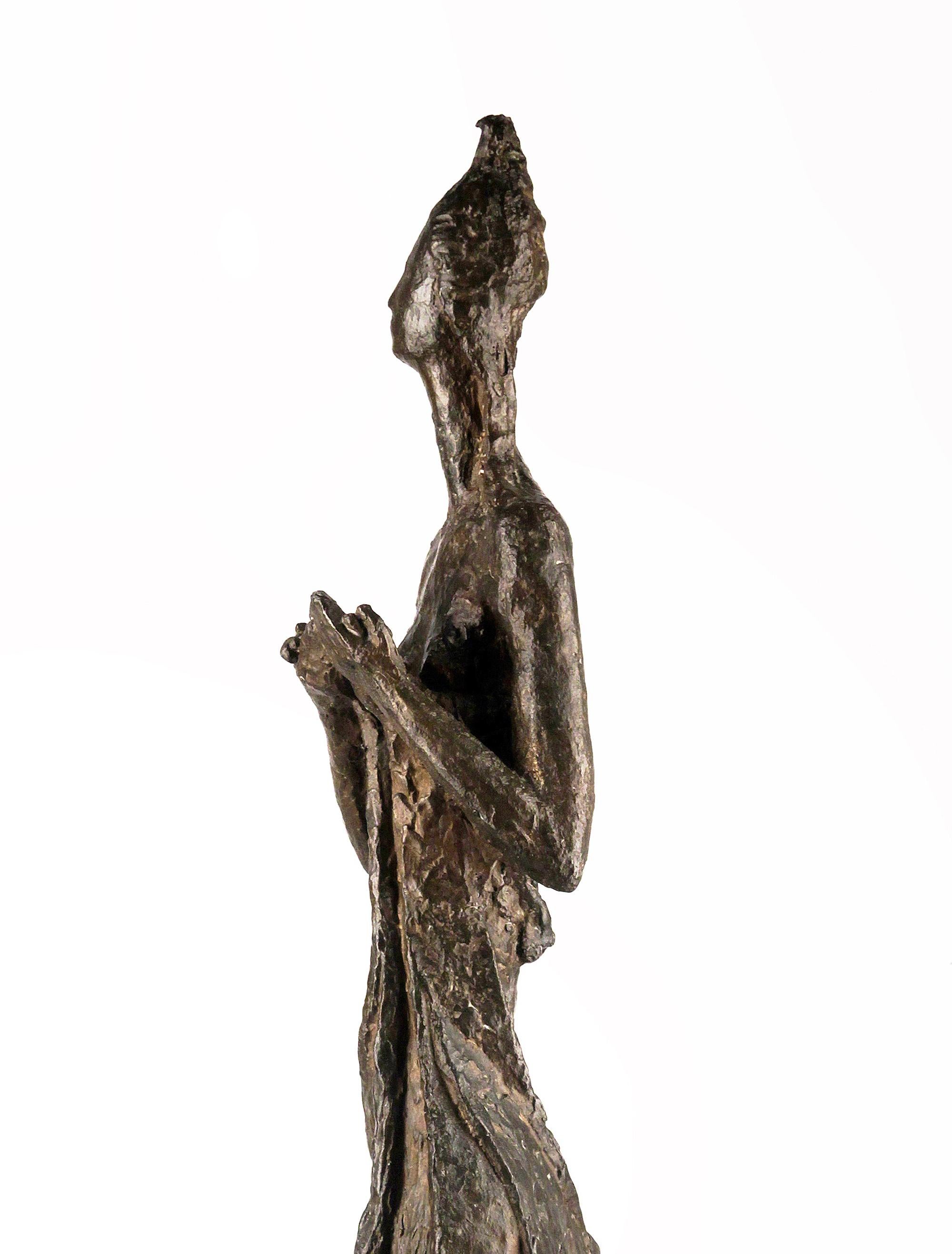 XX secolo Scultura di donna in bronzo espressionista dei primi del Novecento con base in marmo di A.I.C. in vendita