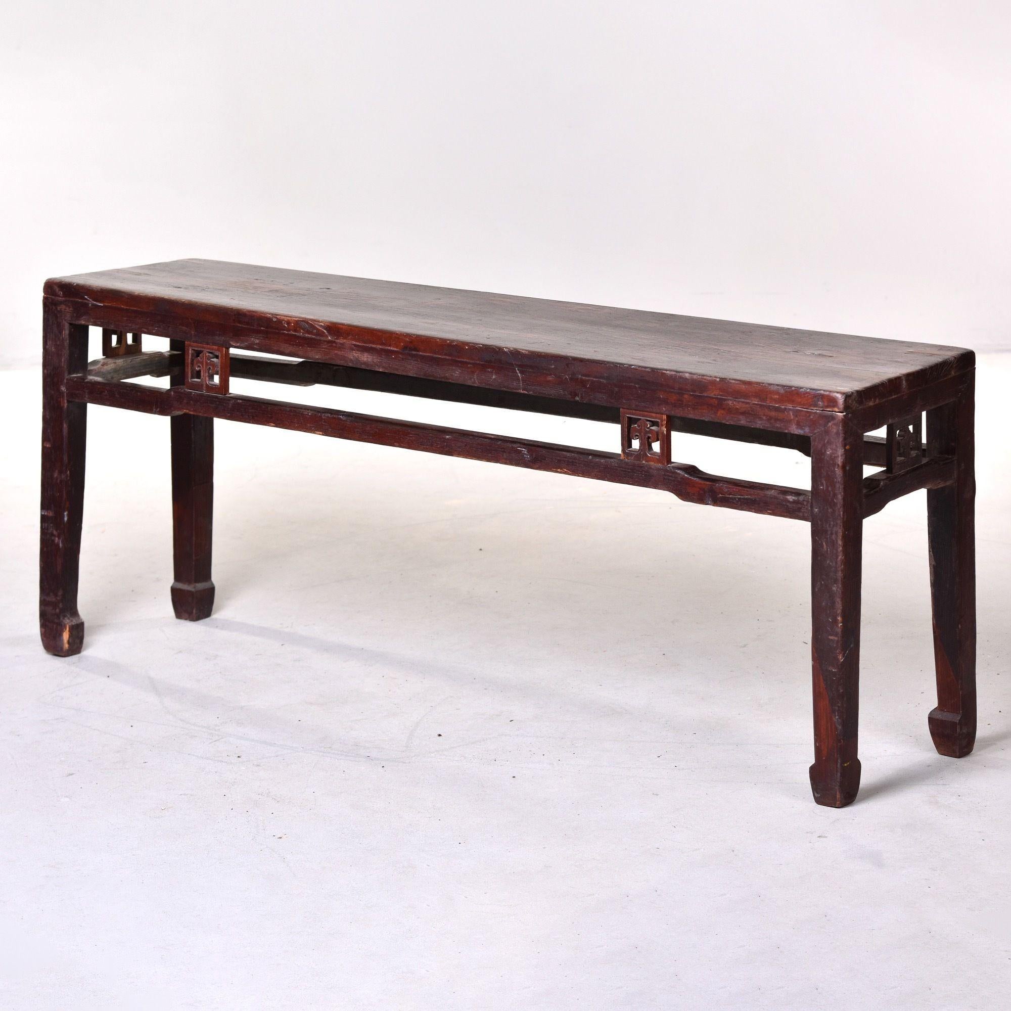 Early 20th C Extra Long Chinese Elm Wood Dong Yang Bench 6