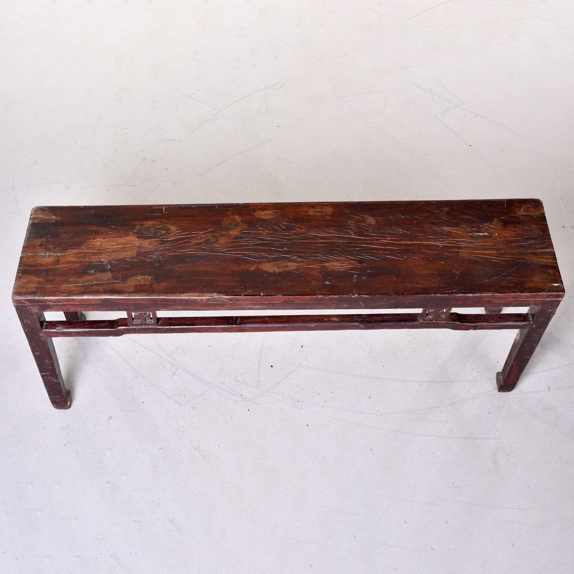 Early 20th C Extra Long Chinese Elm Wood Dong Yang Bench 7
