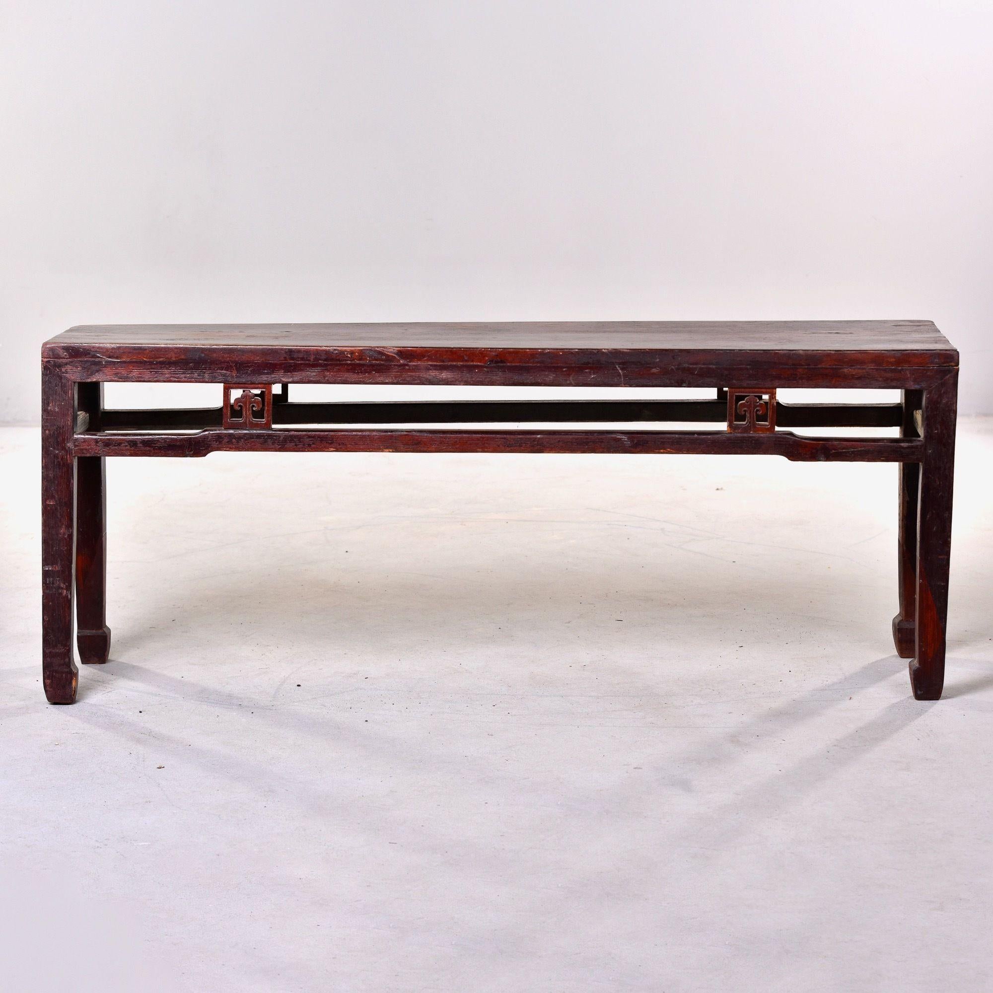 Hand-Carved Early 20th C Extra Long Chinese Elm Wood Dong Yang Bench