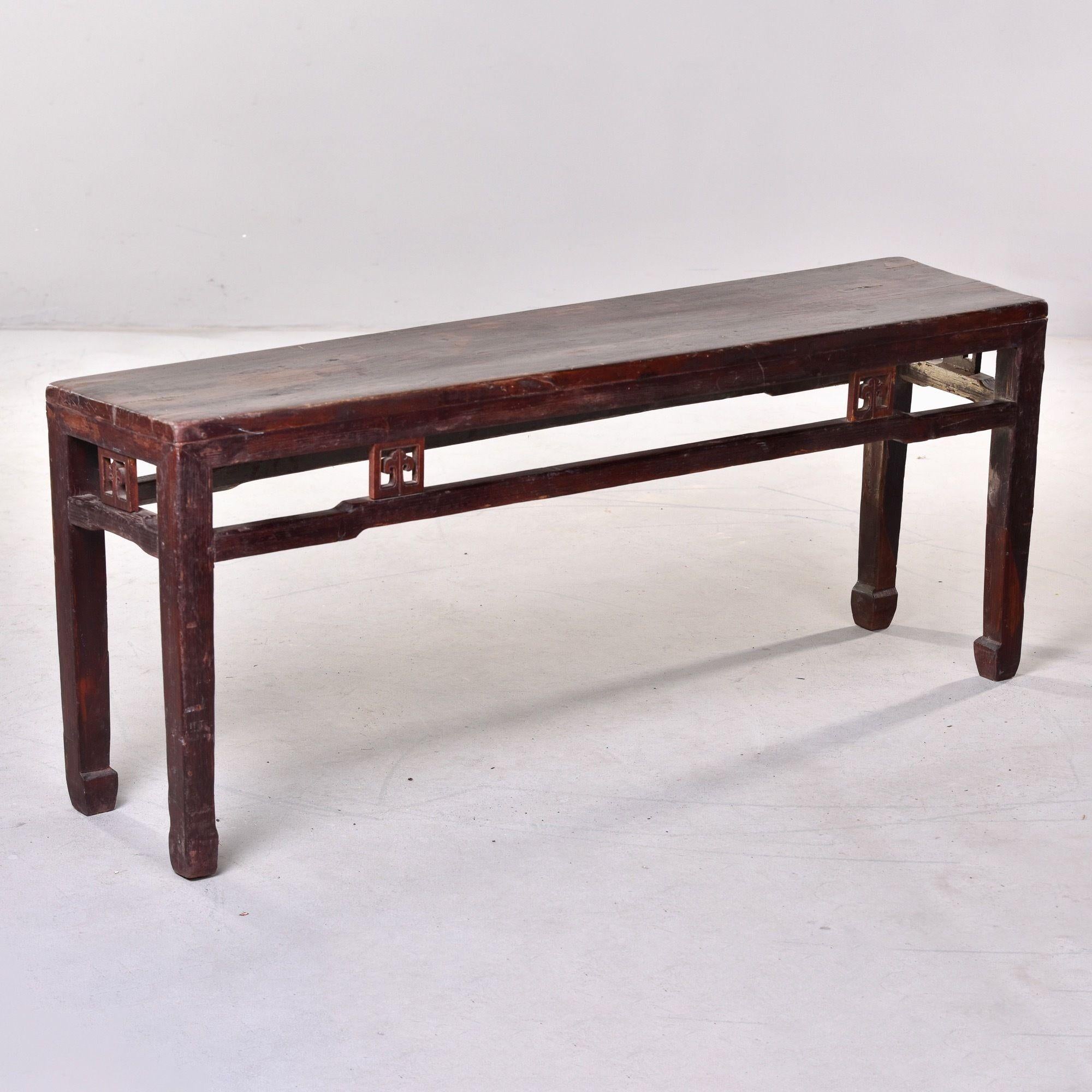 Early 20th C Extra Long Chinese Elm Wood Dong Yang Bench 3