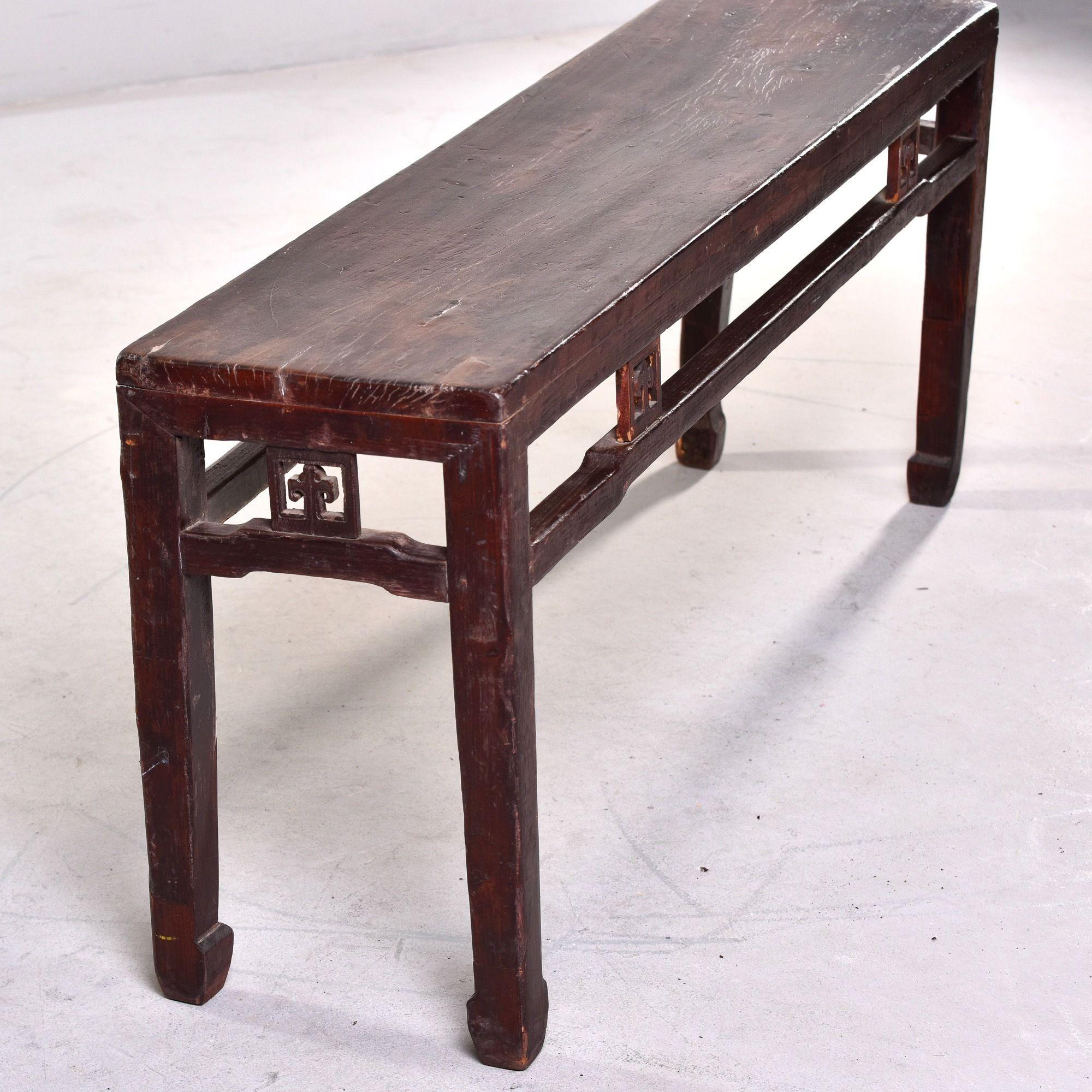 Early 20th C Extra Long Chinese Elm Wood Dong Yang Bench 4