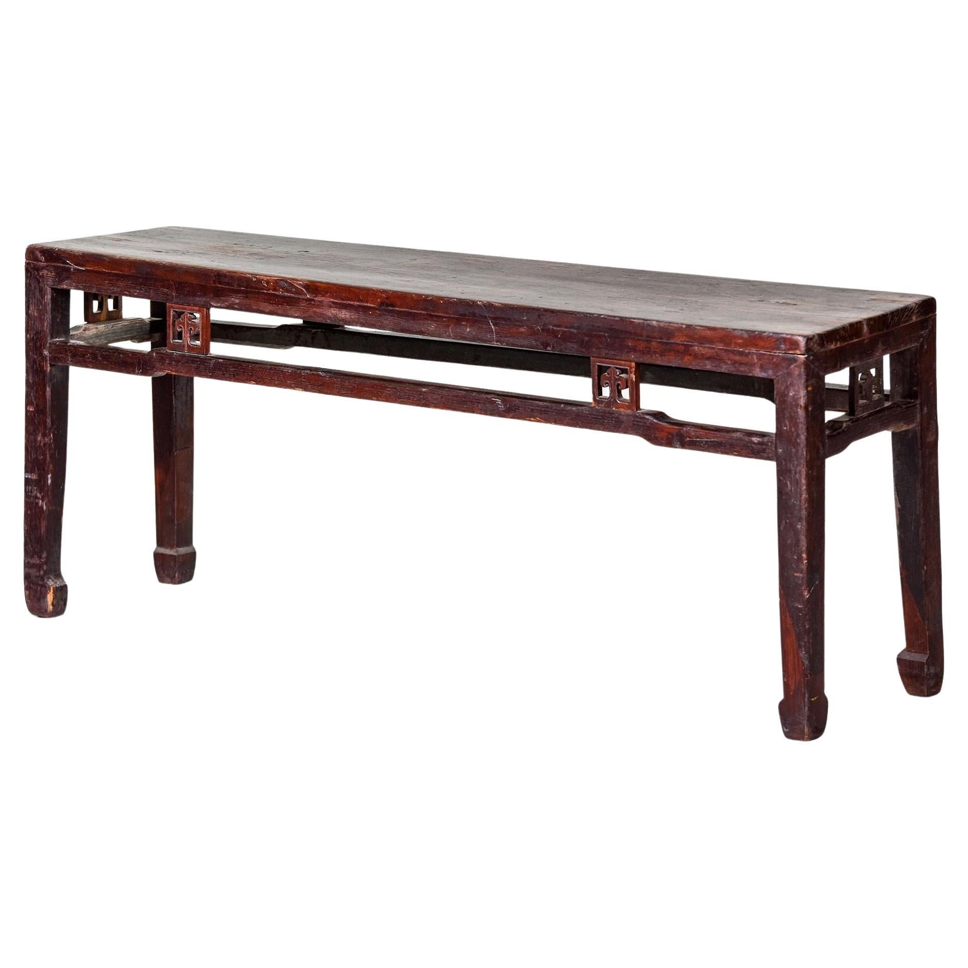 Early 20th C Extra Long Chinese Elm Wood Dong Yang Bench