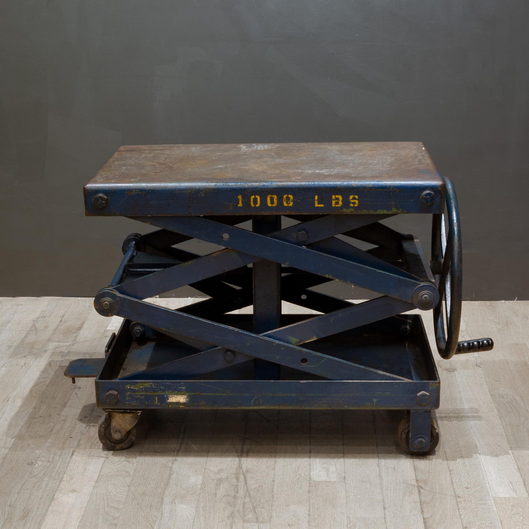 Early 20th c. Factory Scissor Lift Table c.1940 In Good Condition In San Francisco, CA