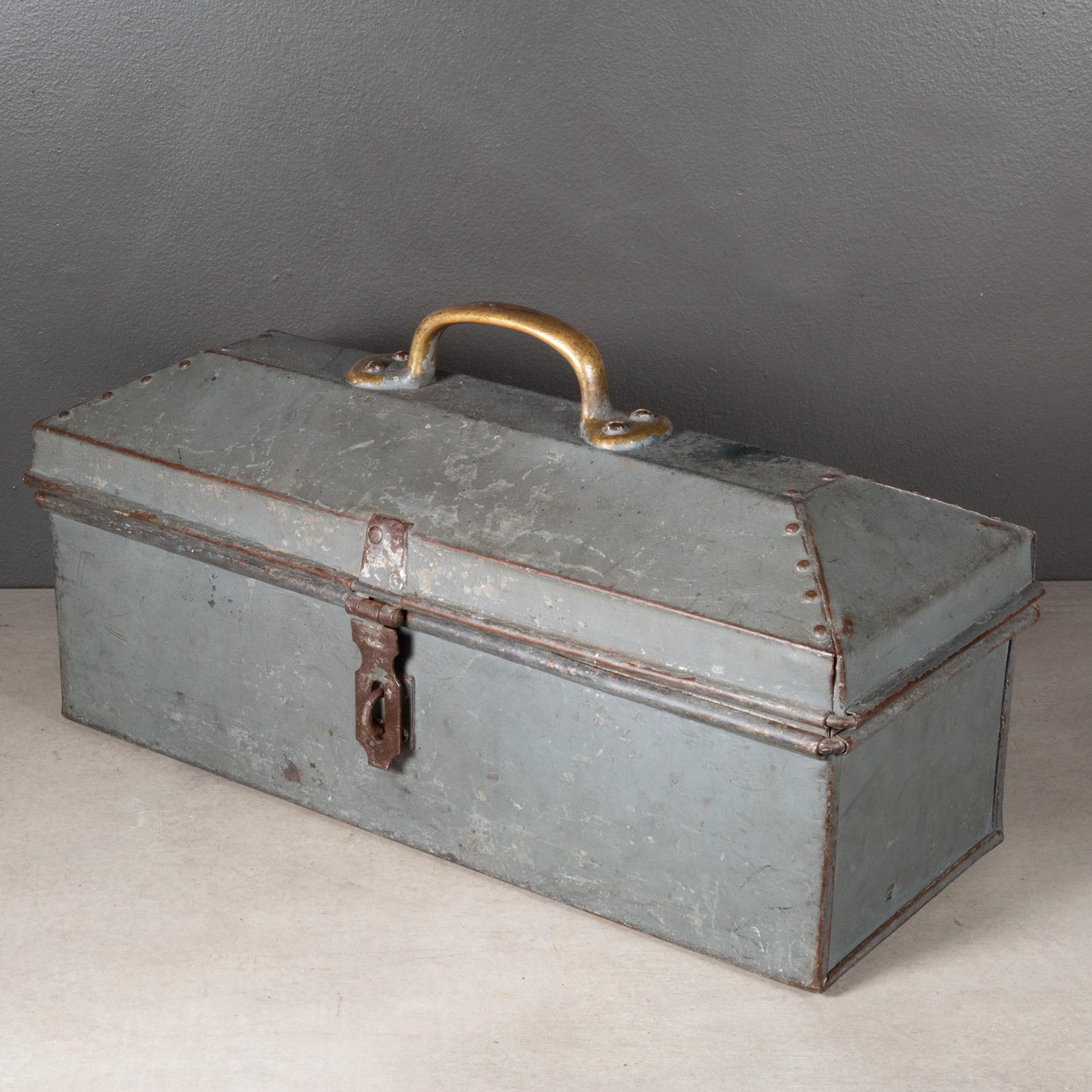 Industrial Early 20th c. Factory Toolbox with Solid Bronze Handle c.1930-1940 For Sale
