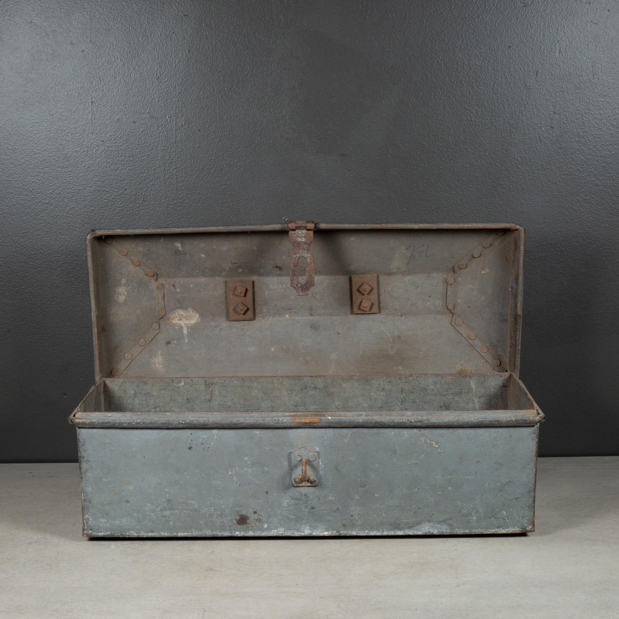 Early 20th c. Factory Toolbox with Solid Bronze Handle c.1930-1940 In Good Condition For Sale In San Francisco, CA