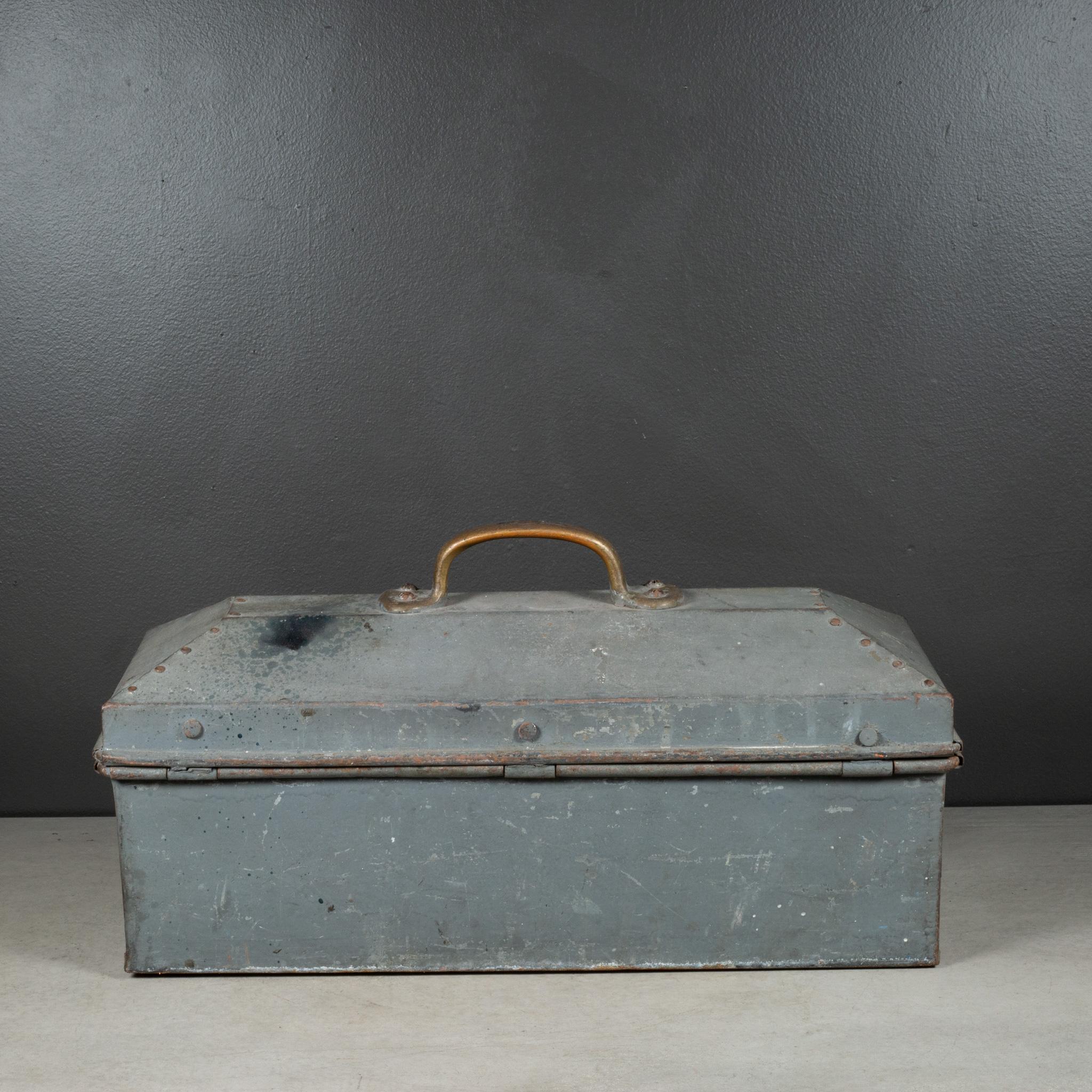 20th Century Early 20th c. Factory Toolbox with Solid Bronze Handle c.1930-1940 For Sale